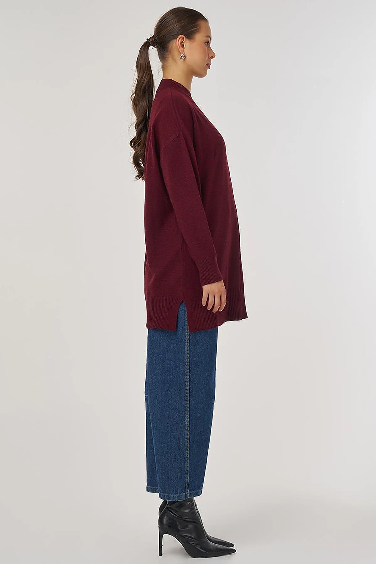 Stitched Detail Knit Tunic Burgundy