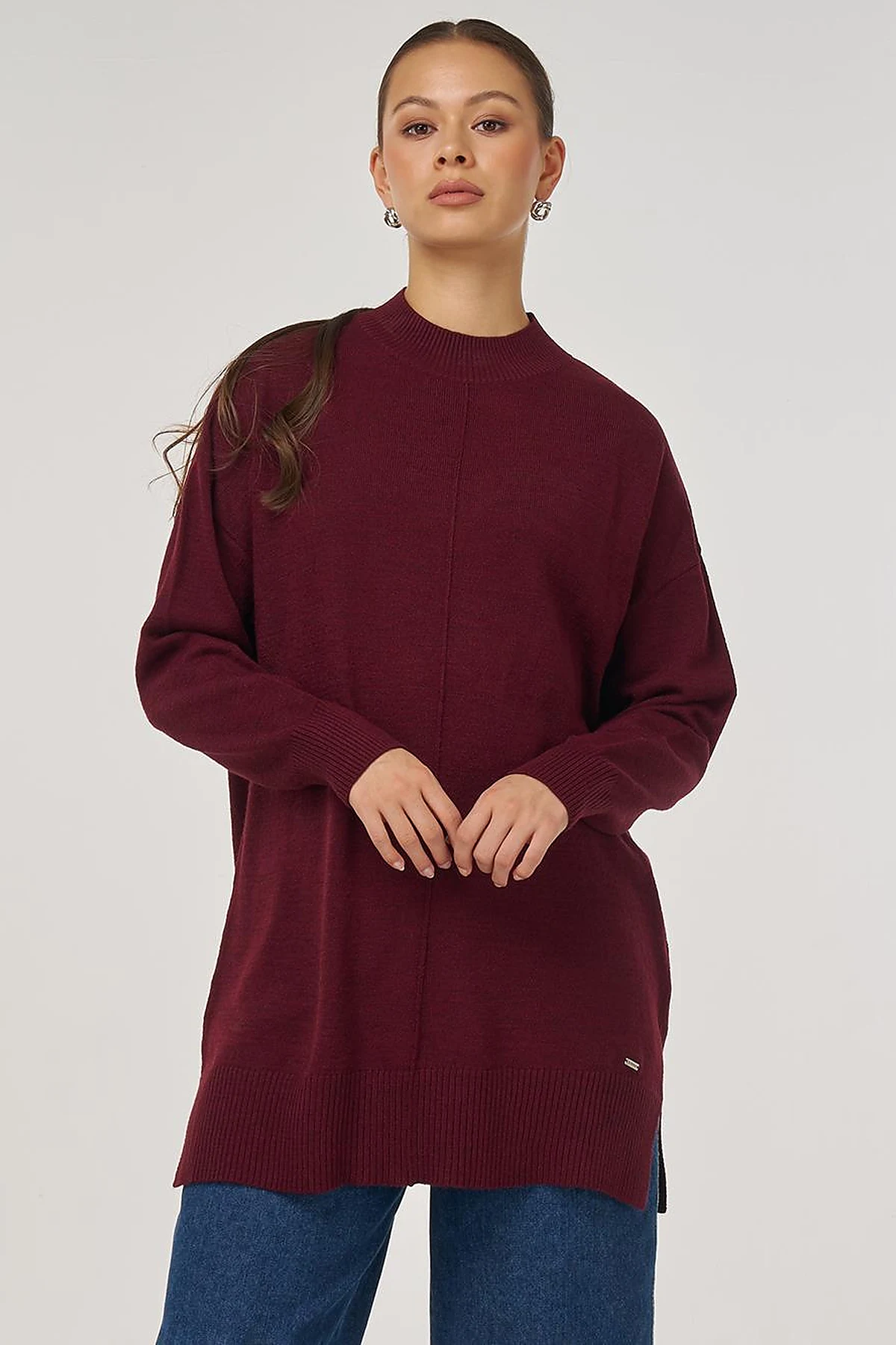 Stitched Detail Knit Tunic Burgundy