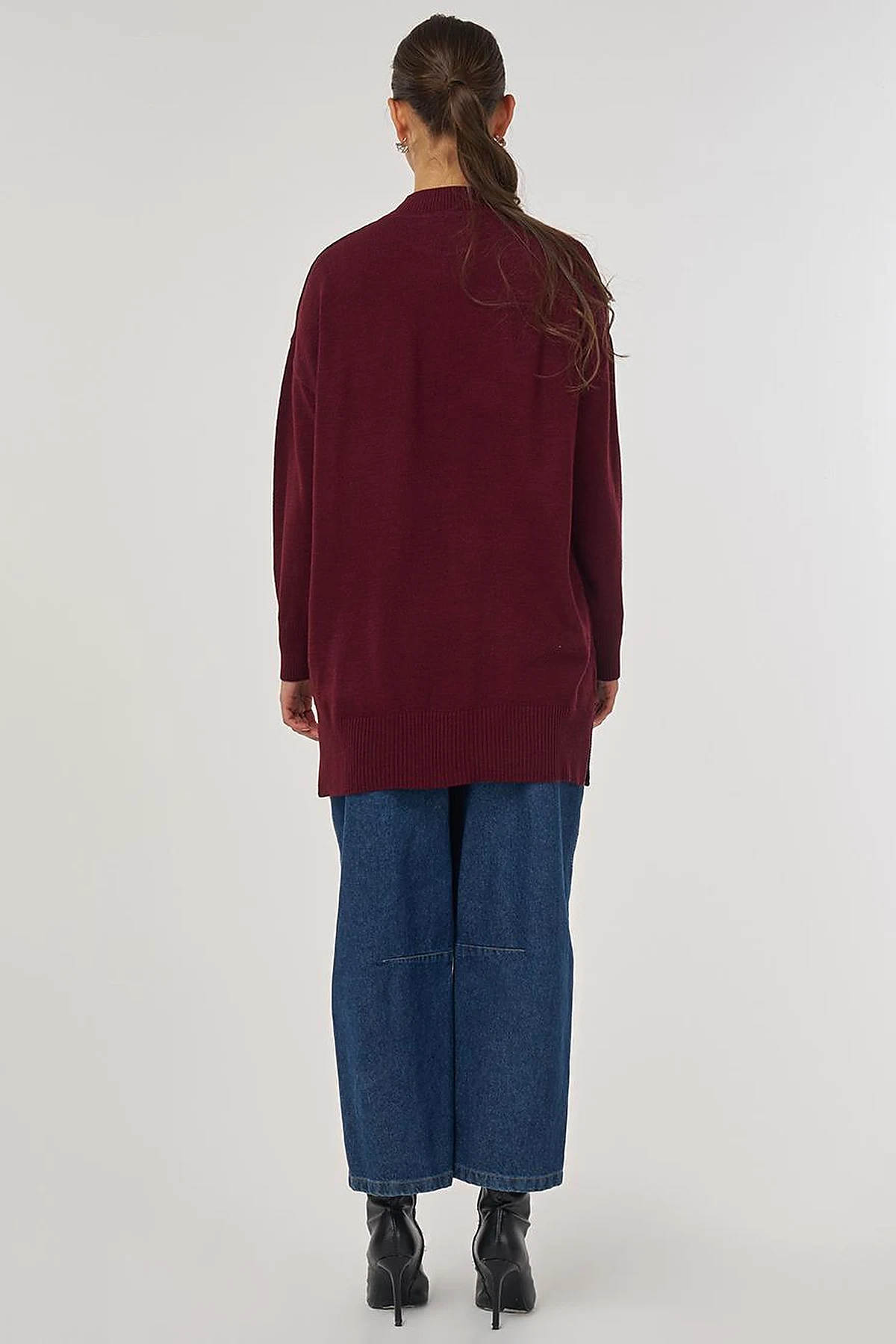 Stitched Detail Knit Tunic Burgundy