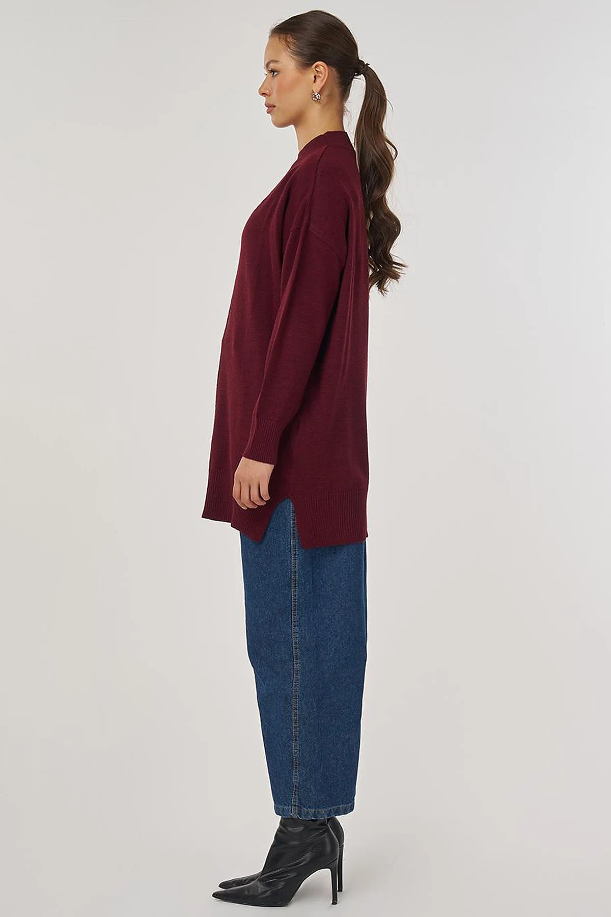 Stitched Detail Knit Tunic Burgundy