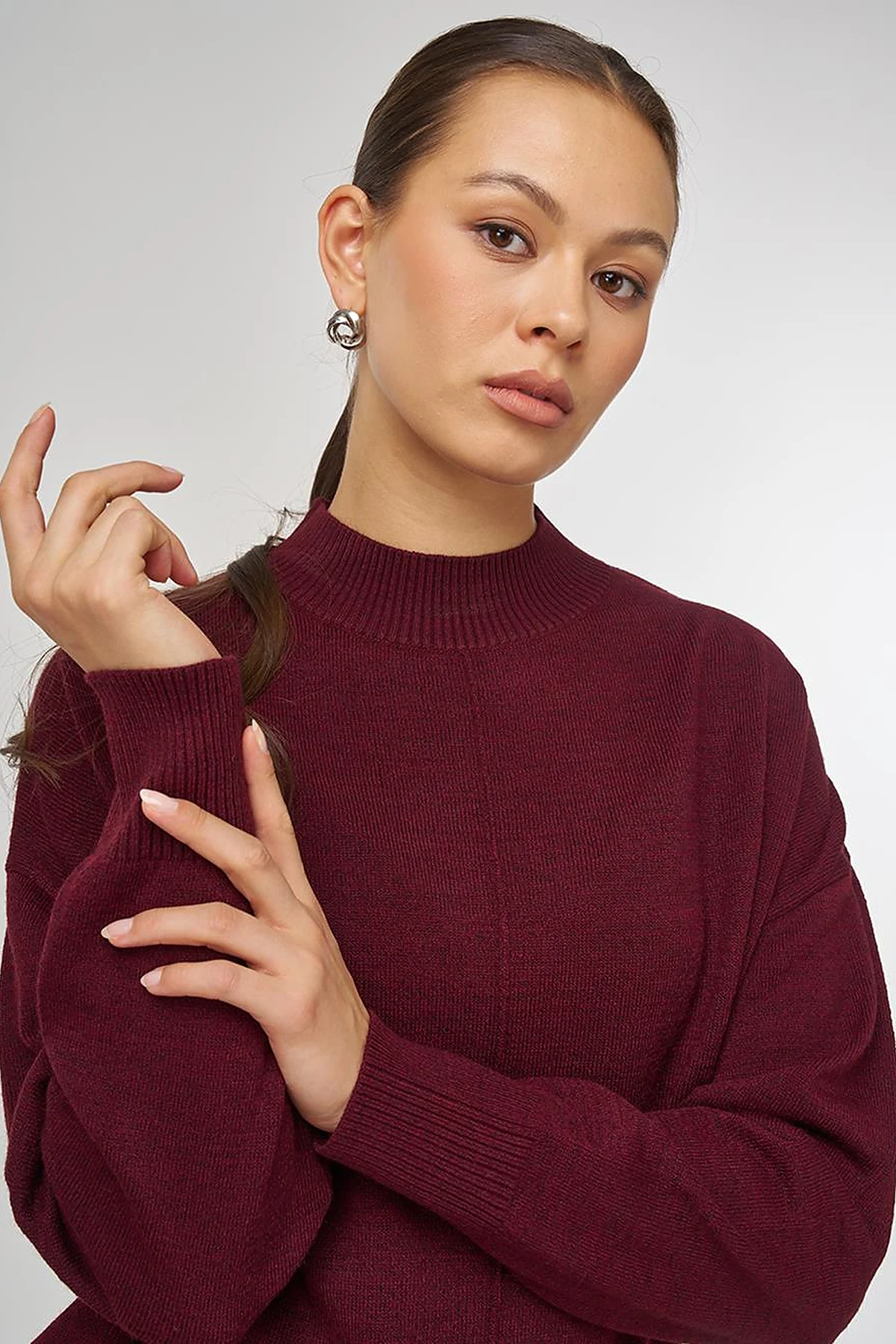 Stitched Detail Knit Tunic Burgundy