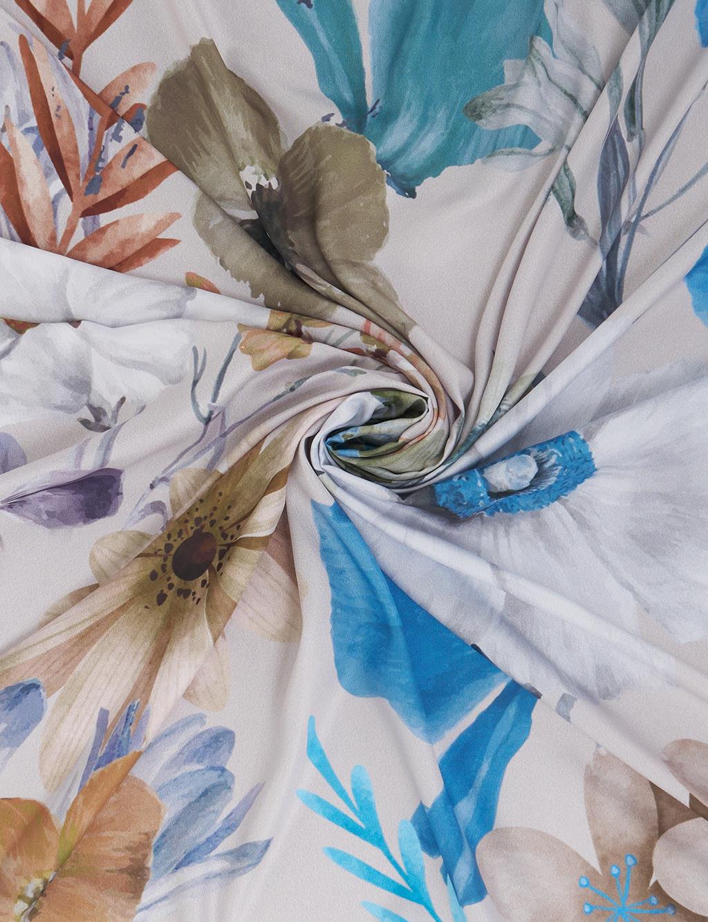 Floral Desenli Eşarp Gri