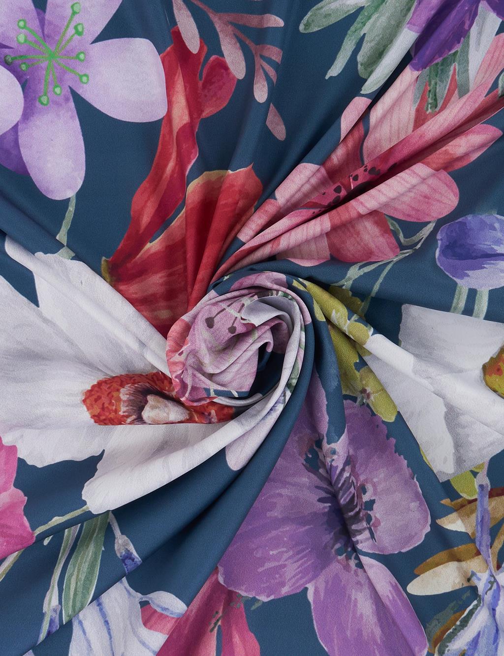 Floral Desenli Eşarp İndigo