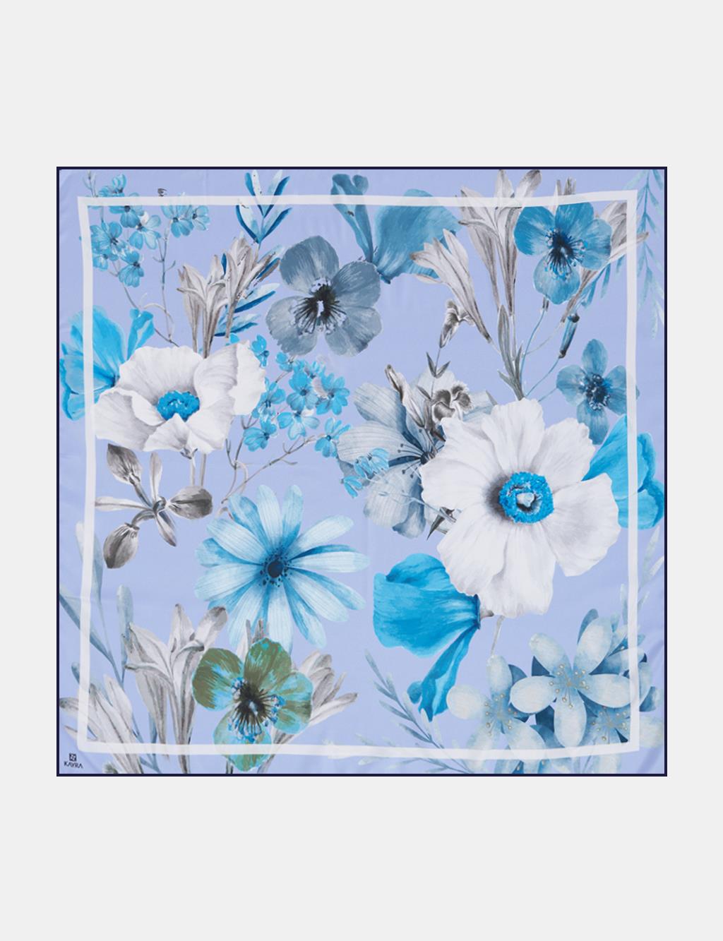 Floral Desenli Eşarp Mavi