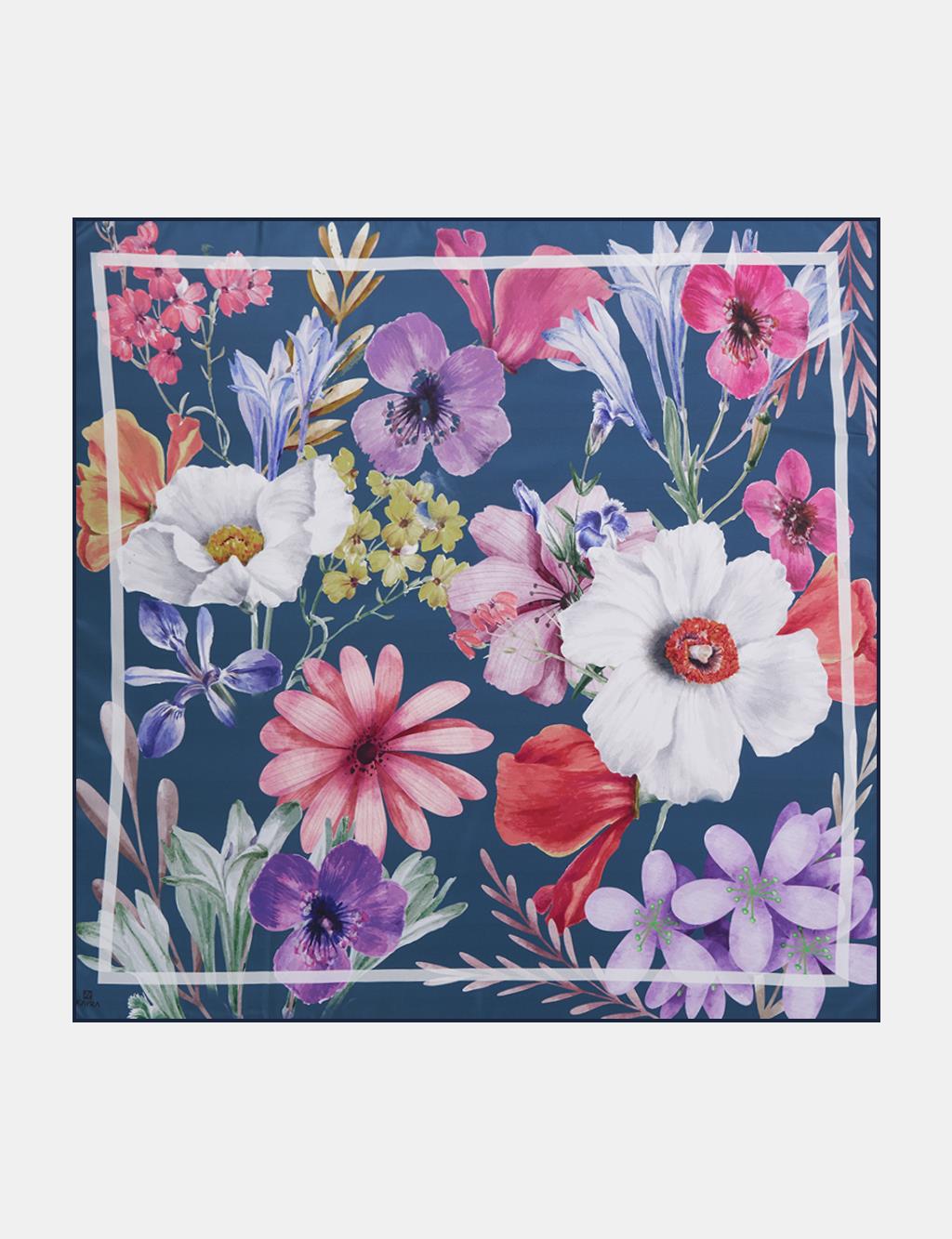 Floral Desenli Eşarp İndigo