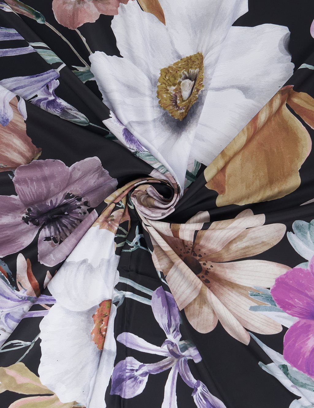 Floral Desenli Eşarp Siyah 