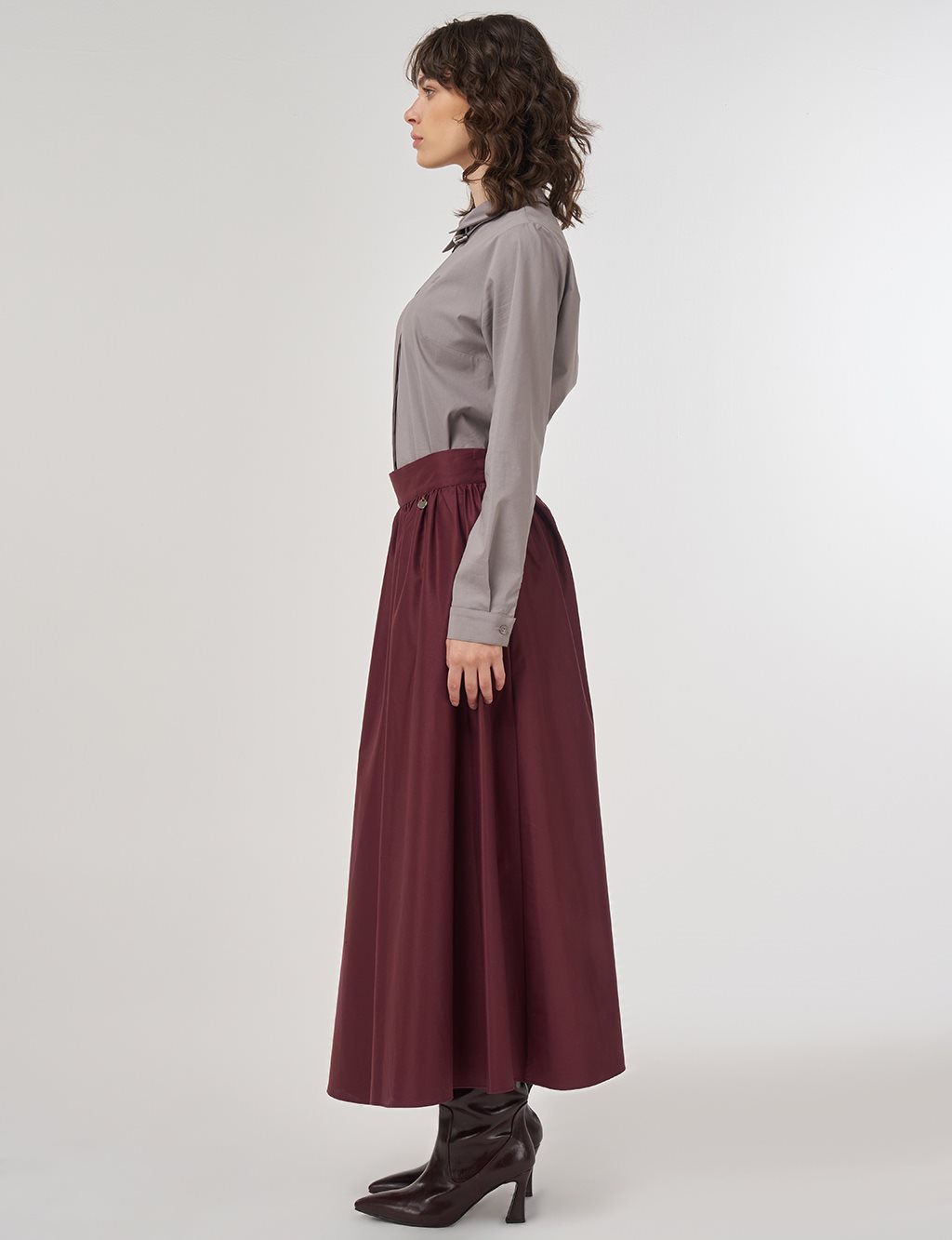 High-Waist Flared Skirt Burgundy