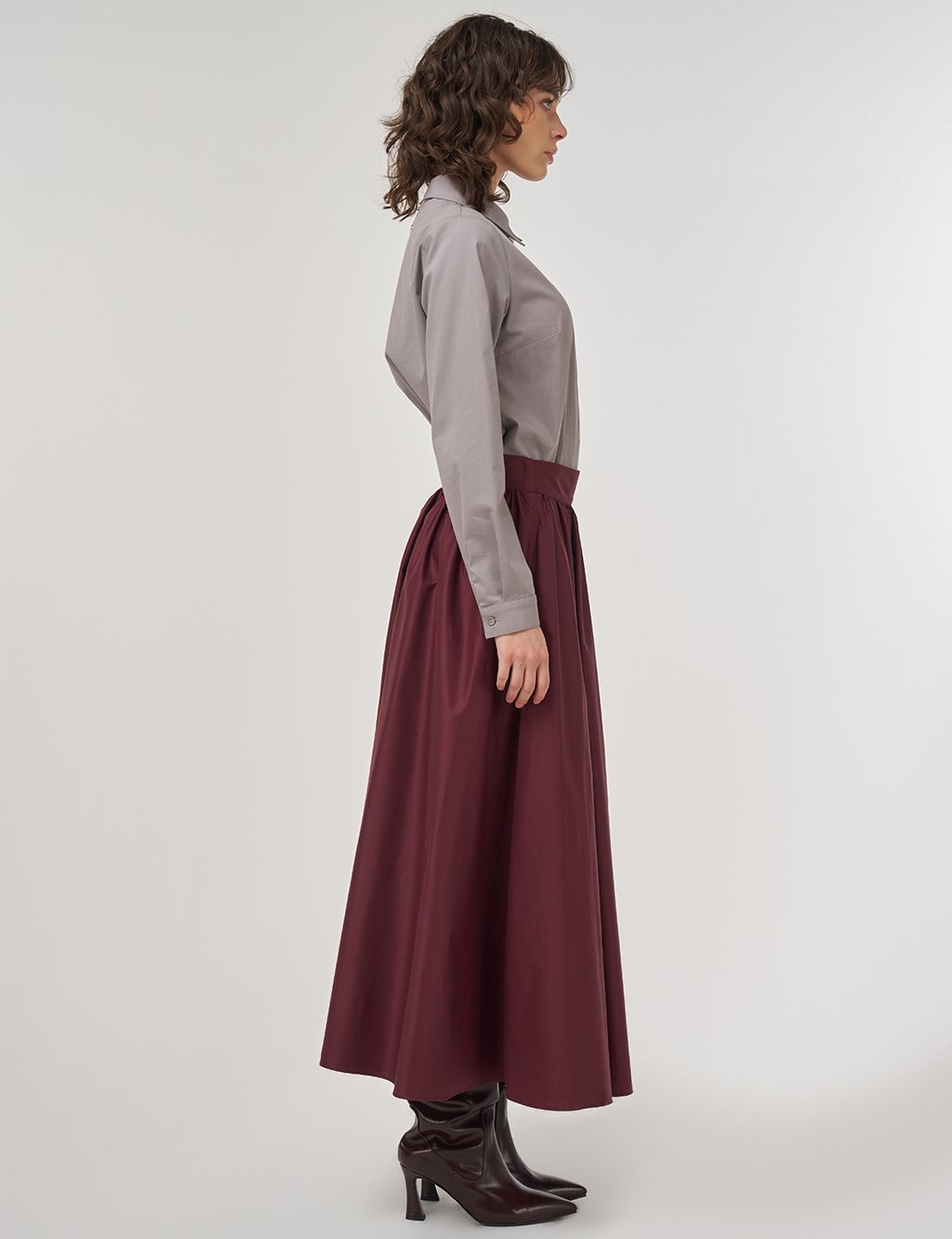 High-Waist Flared Skirt Burgundy