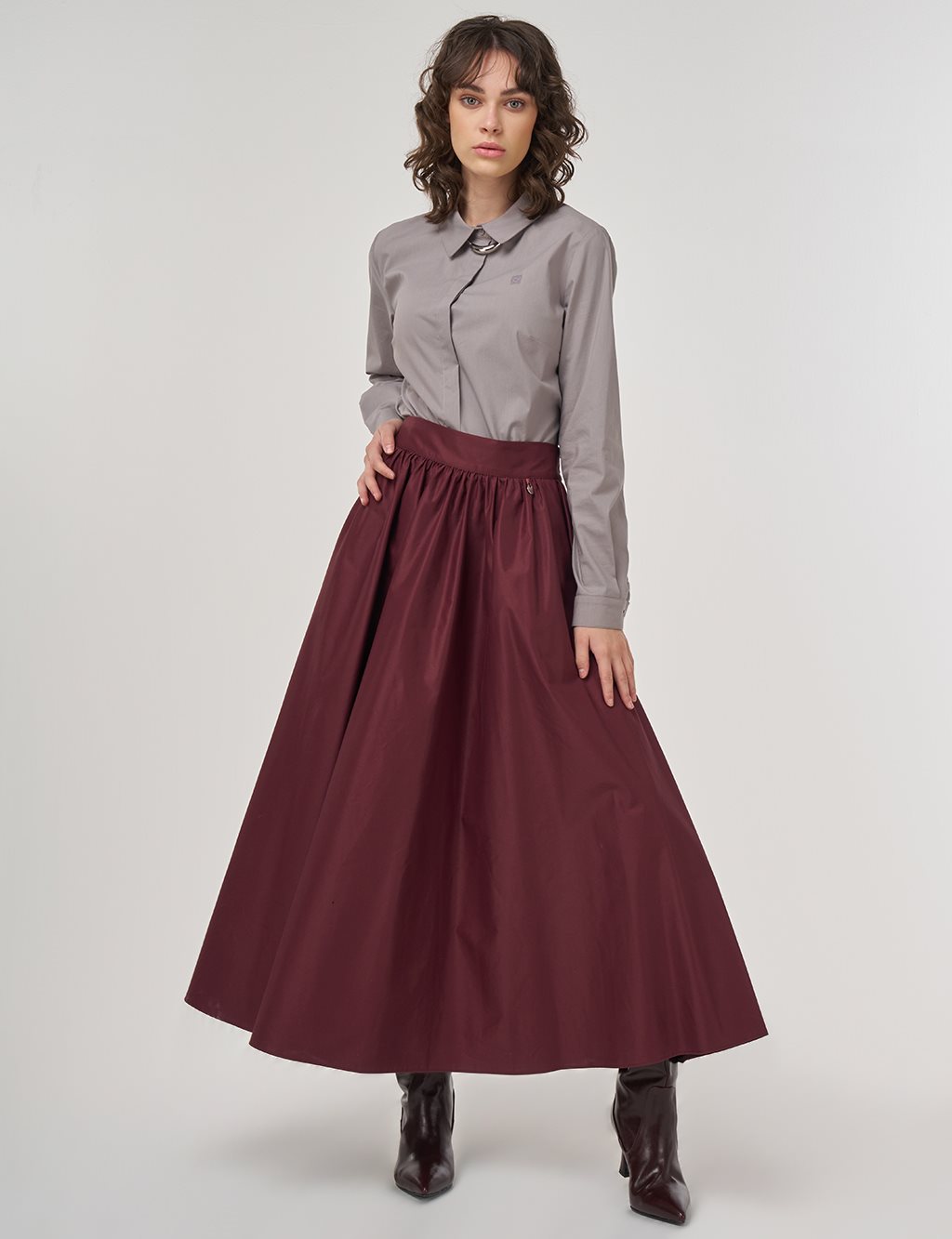 High-Waist Flared Skirt Burgundy