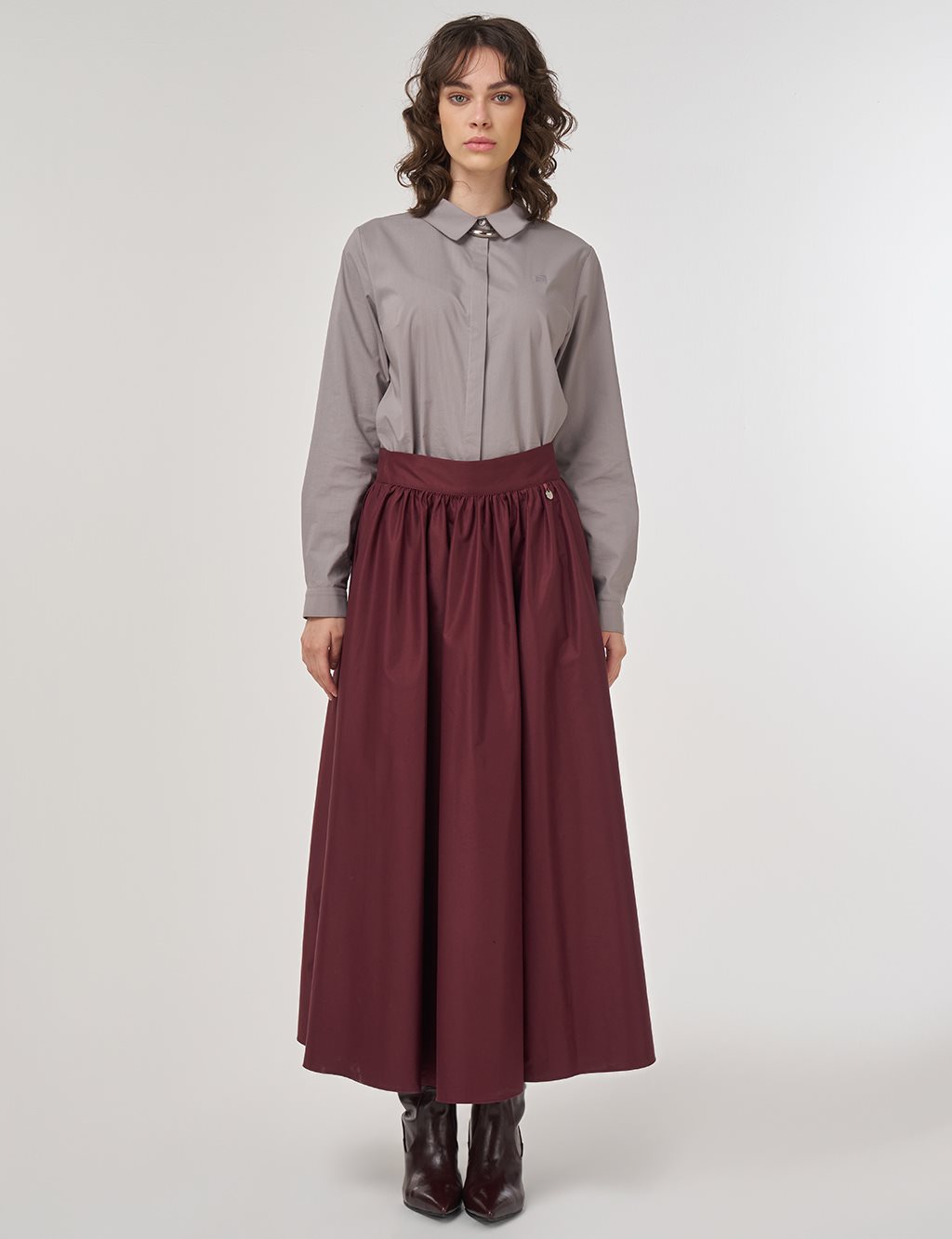 High-Waist Flared Skirt Burgundy