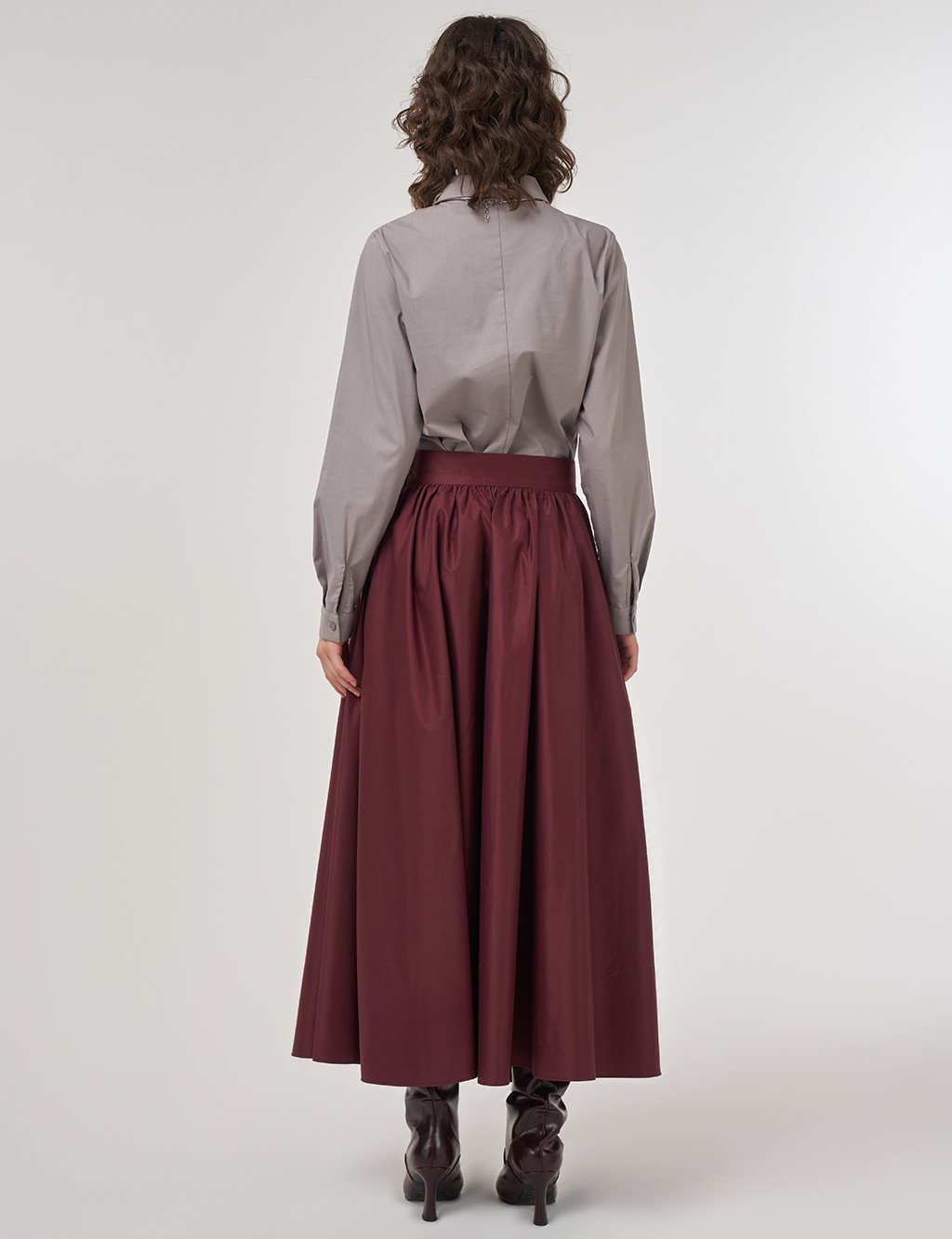 High-Waist Flared Skirt Burgundy
