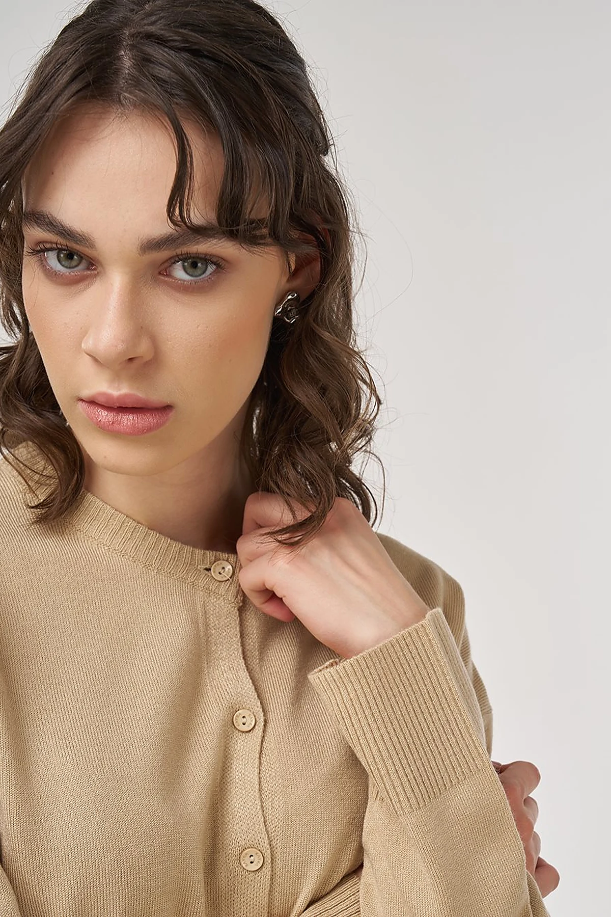Button Detail Knit Cardigan Stone