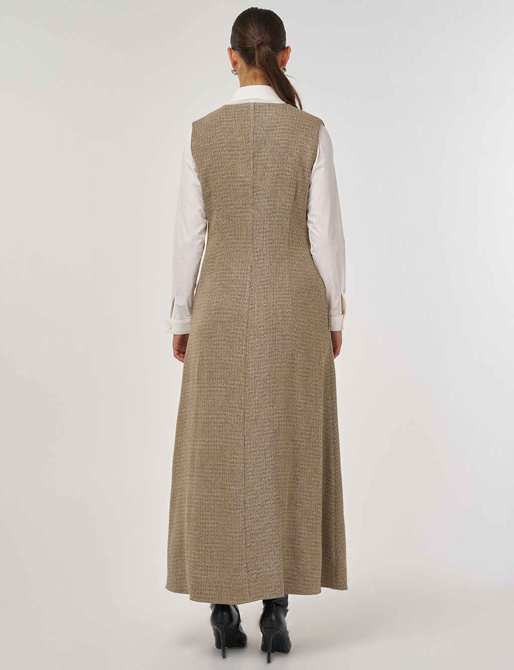 Wrap-Over Viscose Pinafore Dress Beige