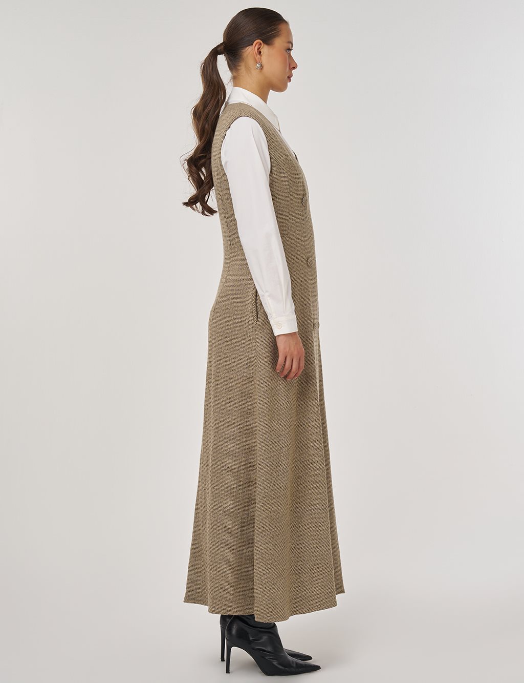 Wrap-Over Viscose Pinafore Dress Beige
