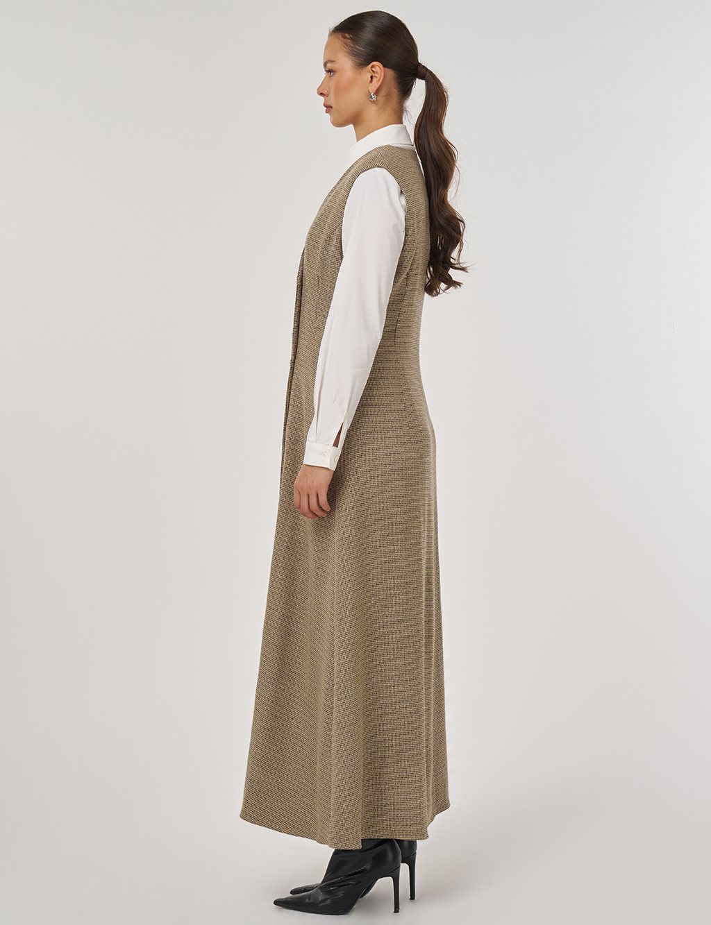 Wrap-Over Viscose Pinafore Dress Beige