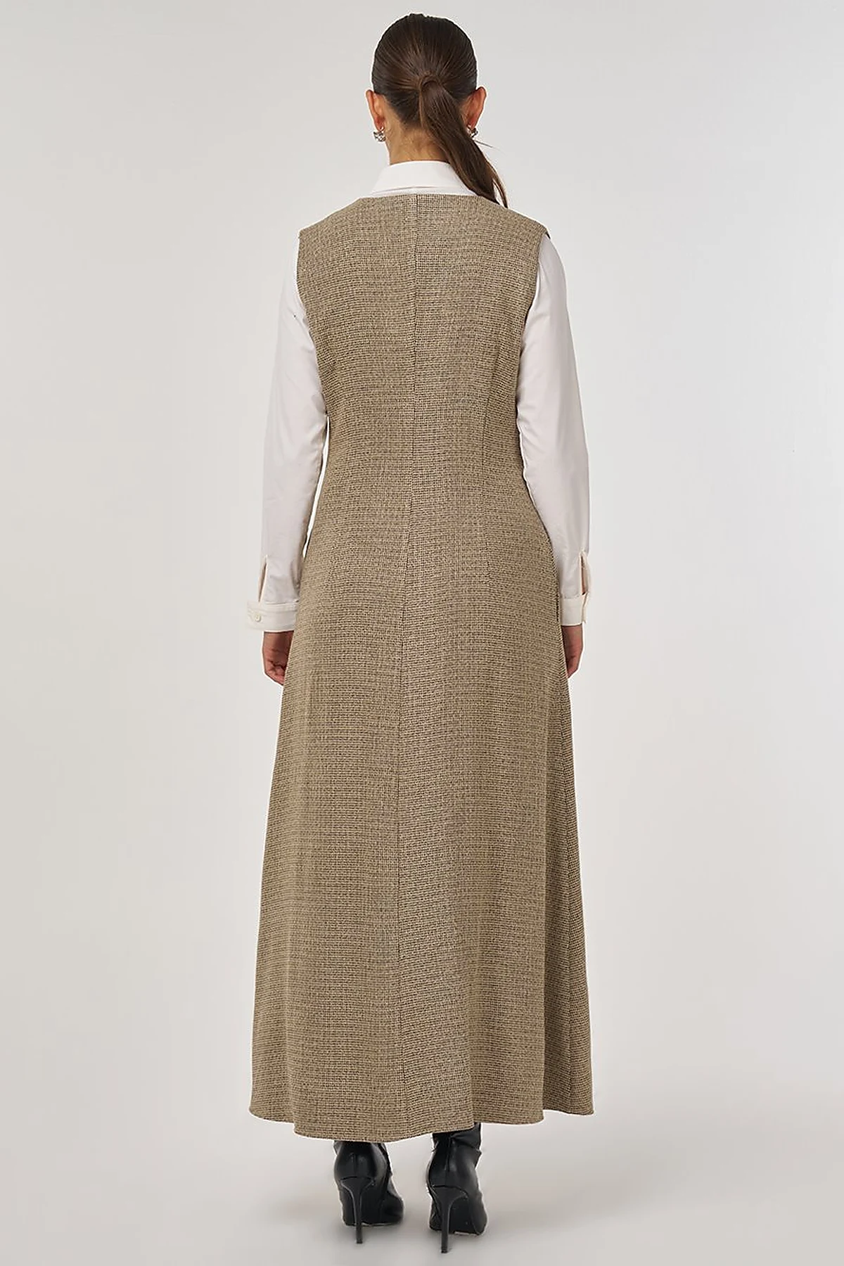 Wrap-Over Viscose Pinafore Dress Beige