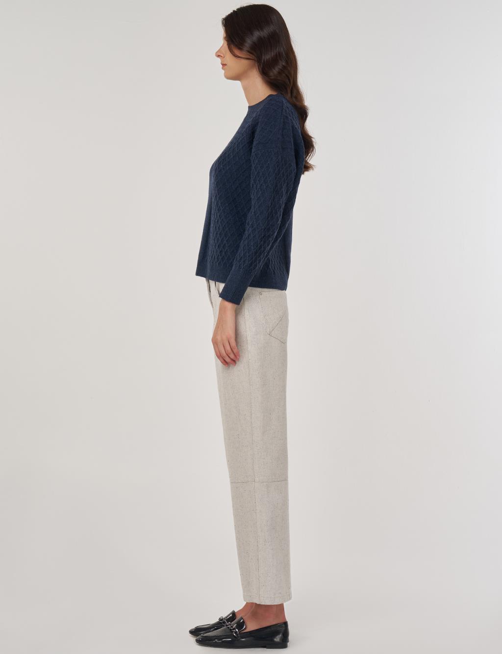 Knitted Knit Sweater in Navy Blue