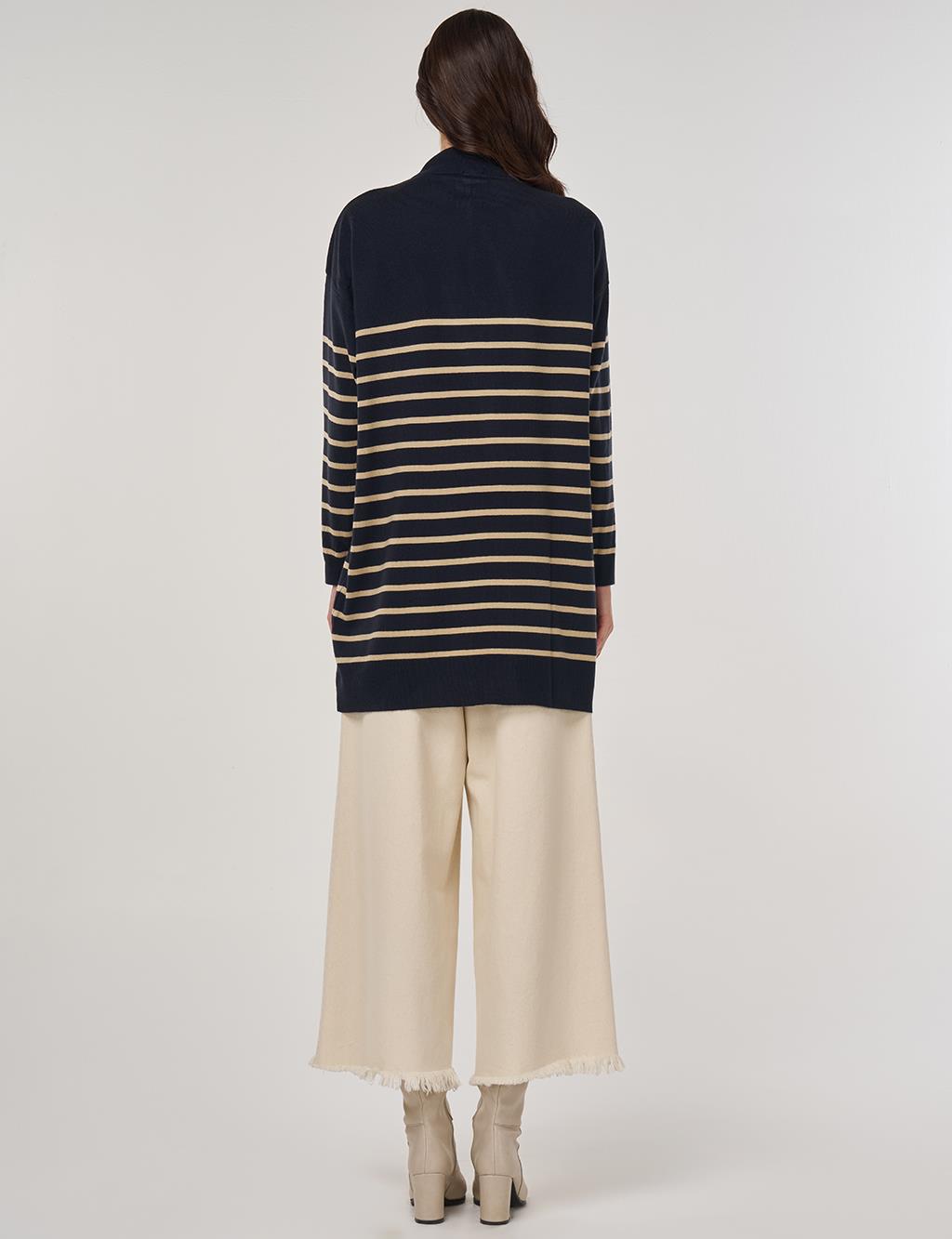 Striped Knit Tunic in Navy and Stone