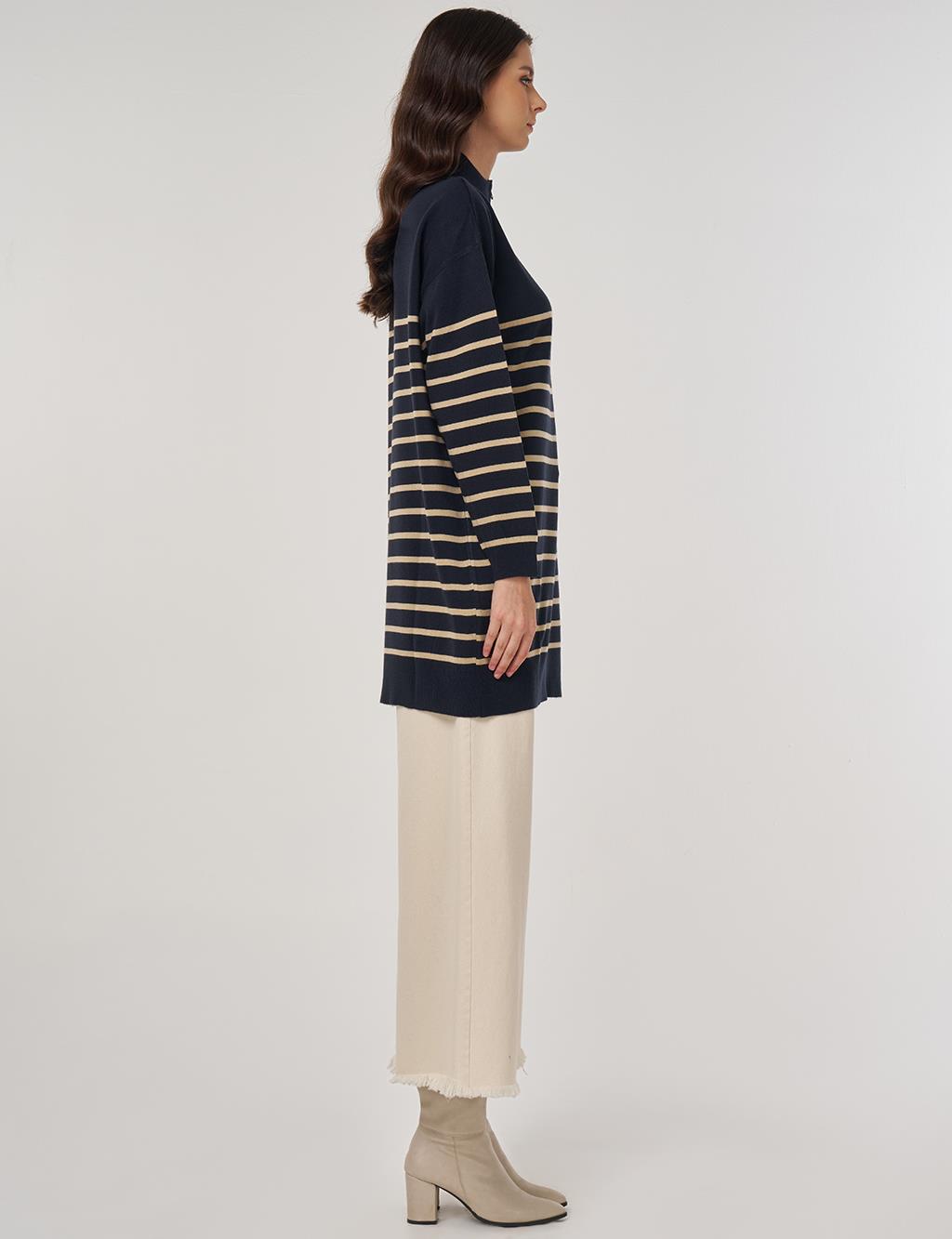 Striped Knit Tunic in Navy and Stone