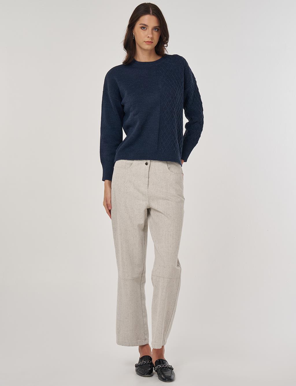 Knitted Knit Sweater in Navy Blue