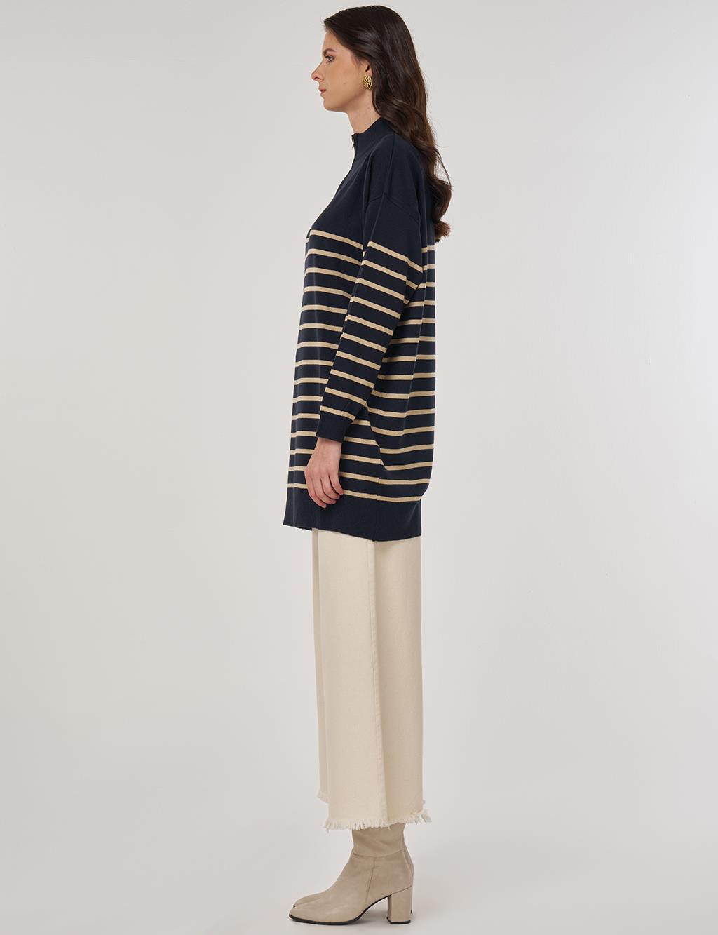 Striped Knit Tunic in Navy and Stone