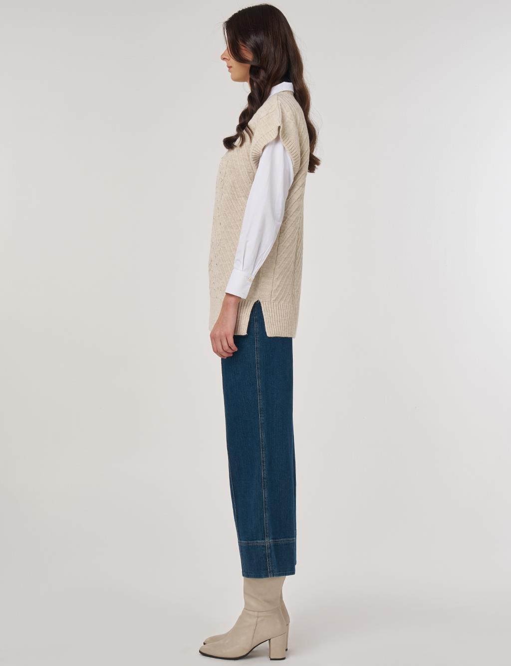 Embroidered Knit Sweater in Cream