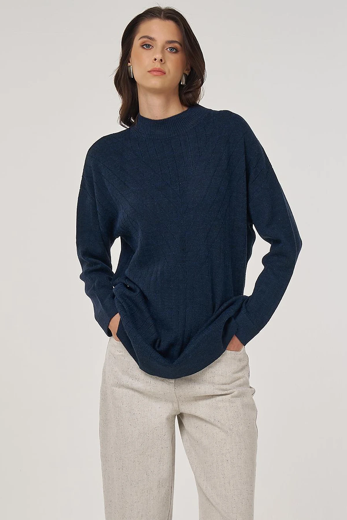Stitched Knit Tunic in Navy Blue