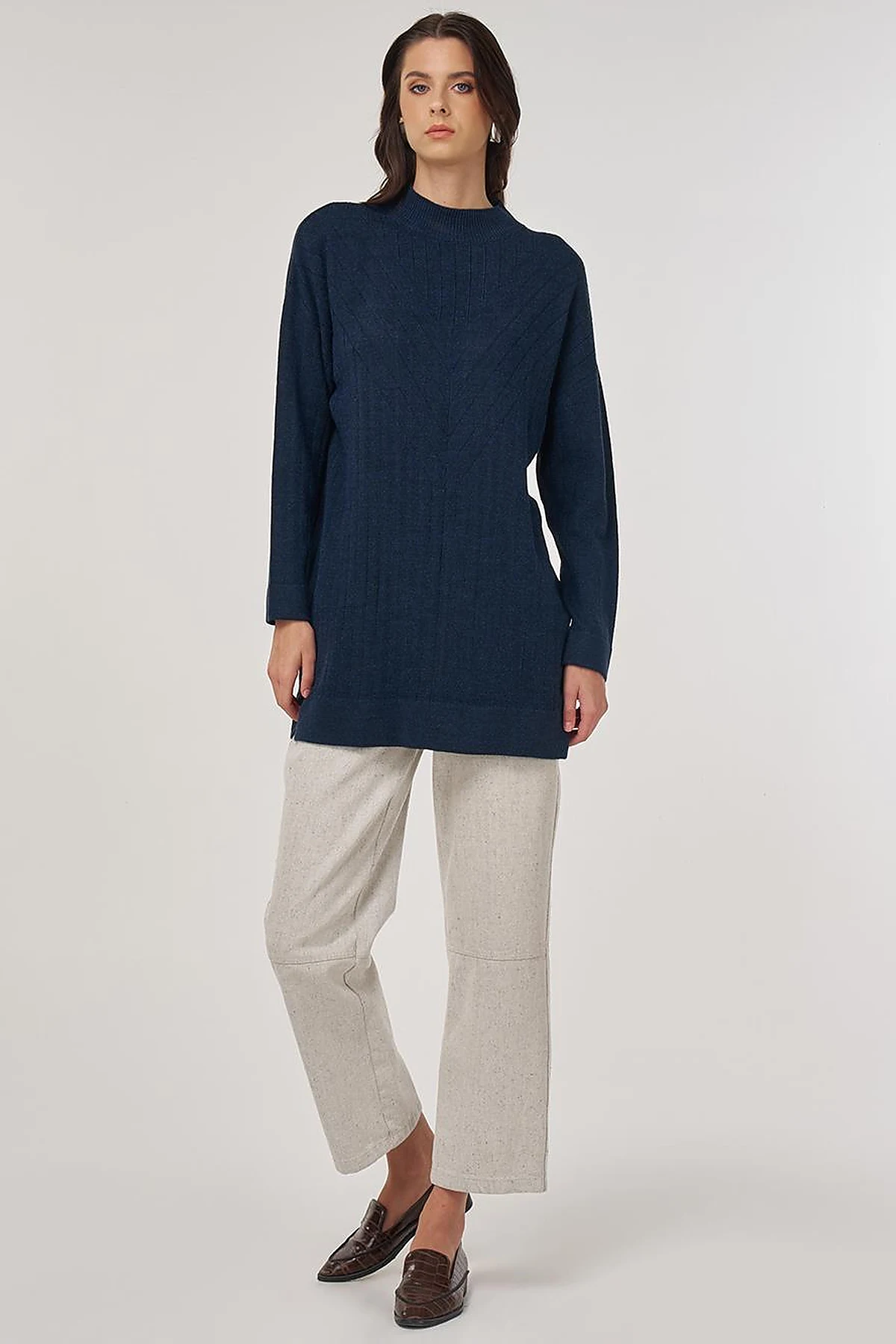 Stitched Knit Tunic in Navy Blue
