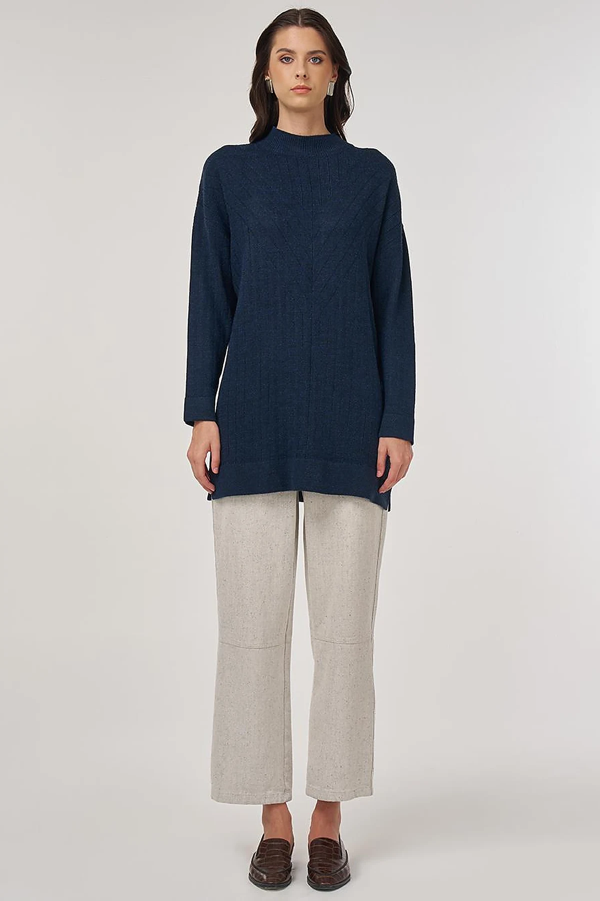 Stitched Knit Tunic in Navy Blue