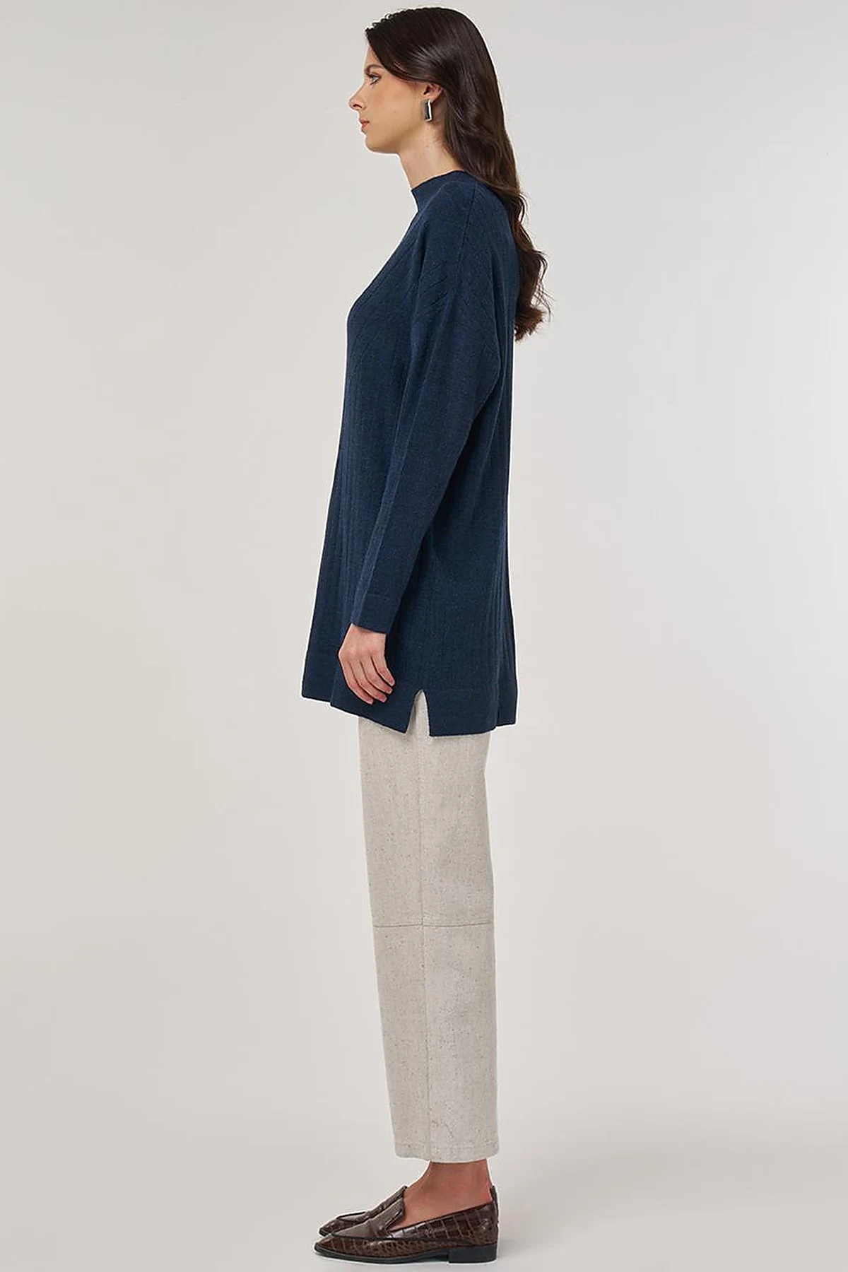 Stitched Knit Tunic in Navy Blue