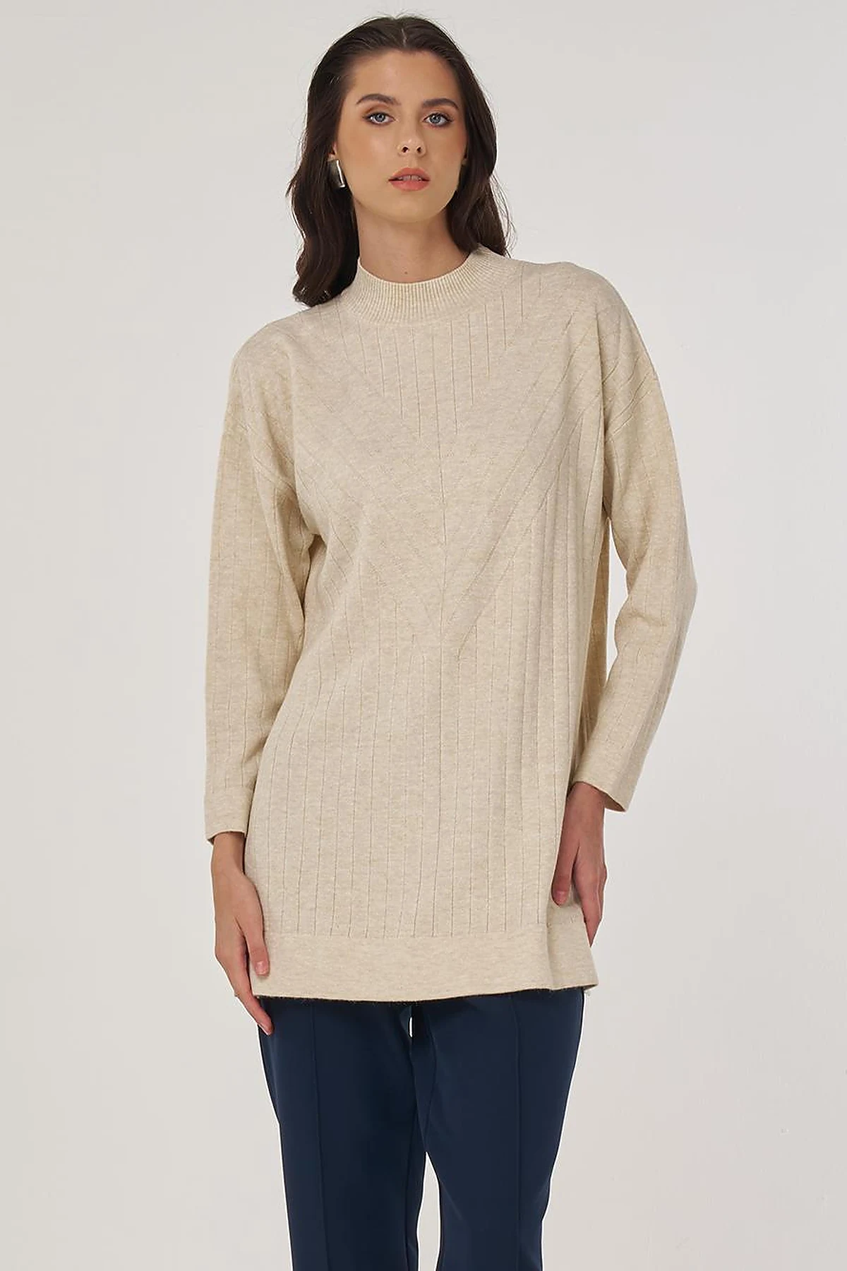 Stitched Knit Tunic in Stone