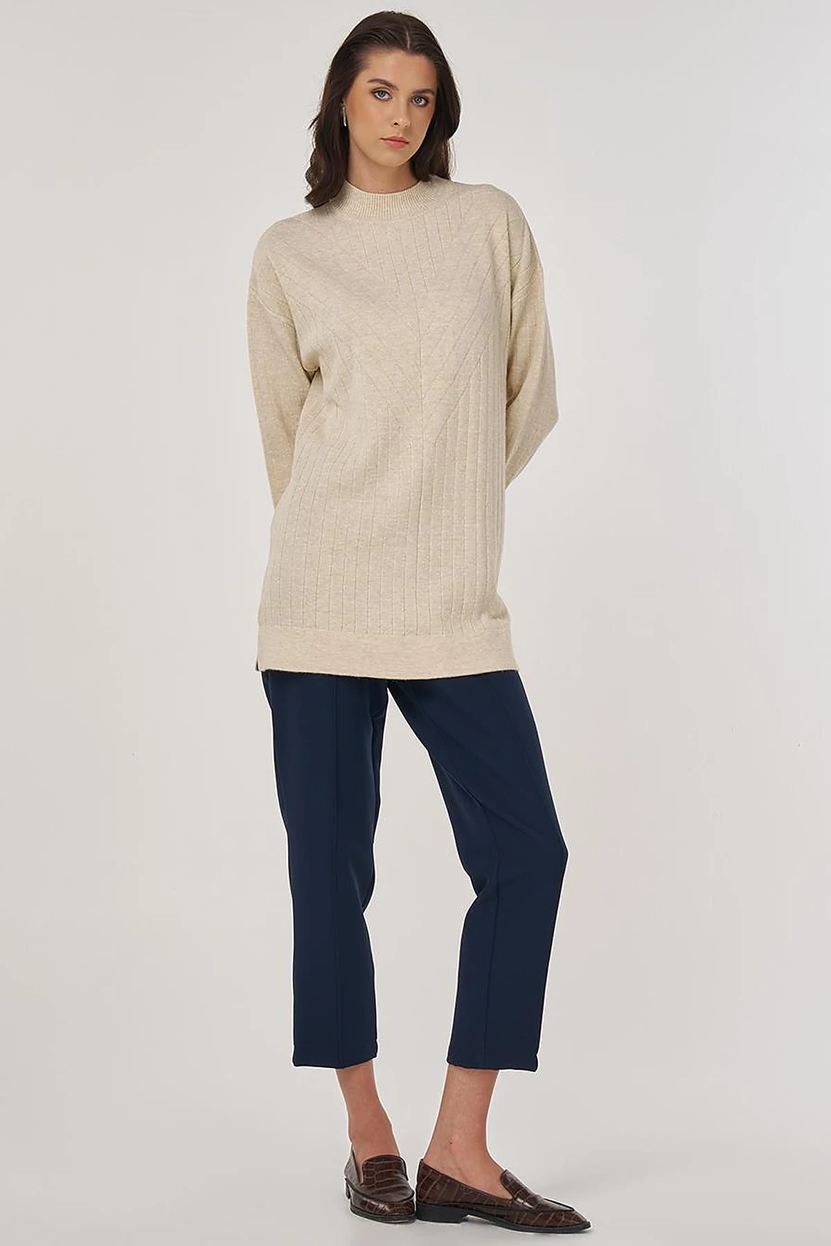 Stitched Knit Tunic in Stone