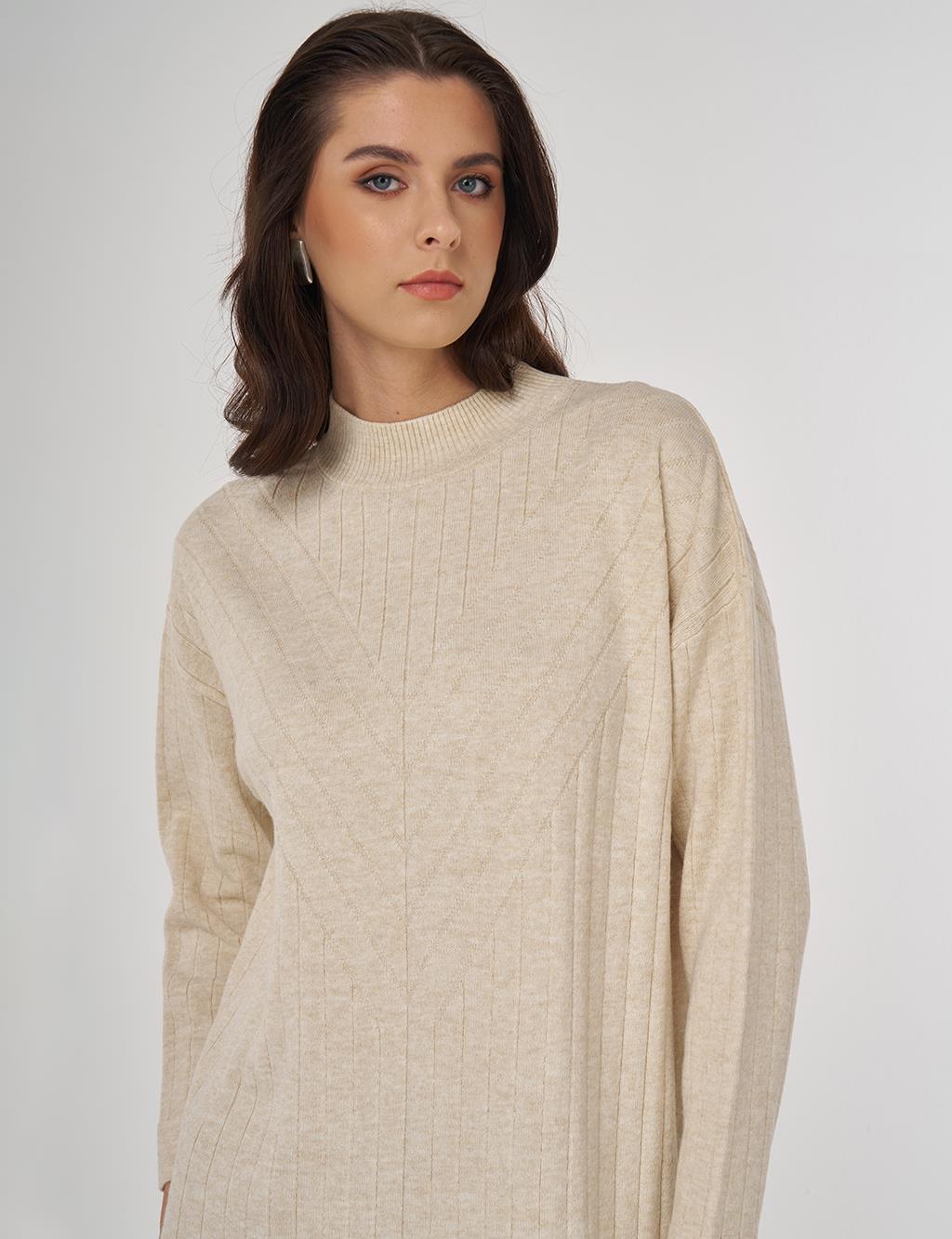 Dikiş Detaylı Triko Tunik Taş 