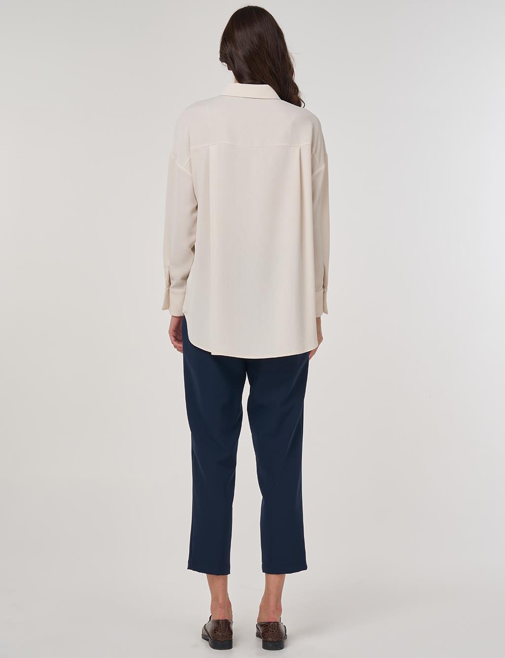 Aplikeli Düşük Omuz Tunik Krem