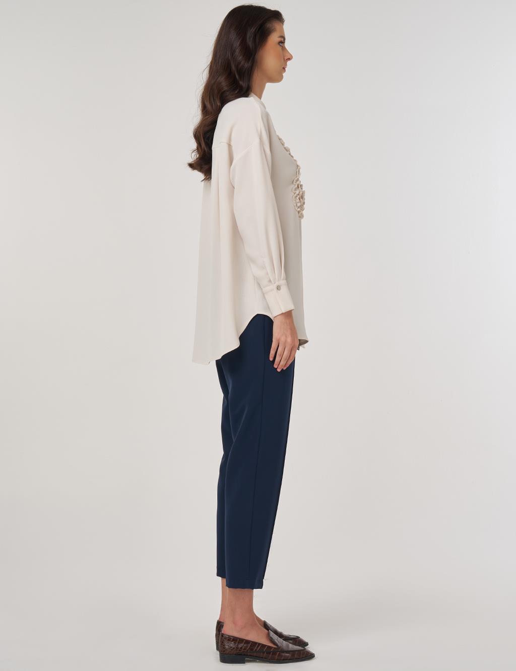 Aplikeli Düşük Omuz Tunik Krem