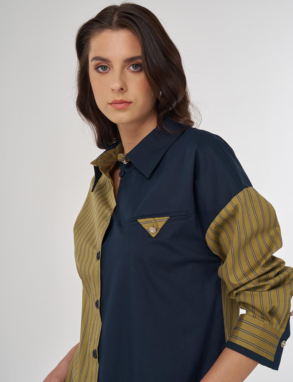 Color Blocked Cotton Tunic in Mustard