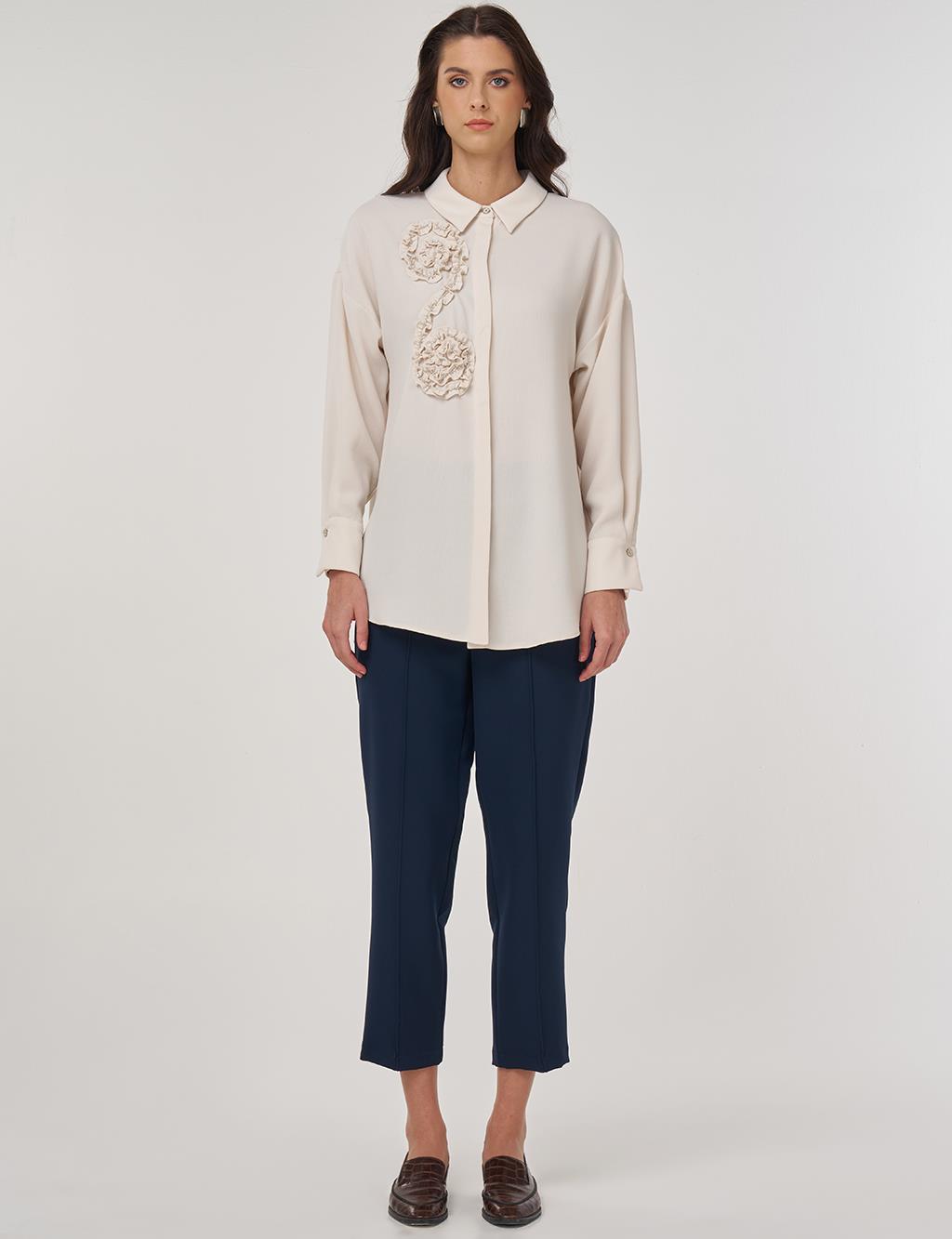 Aplikeli Düşük Omuz Tunik Krem