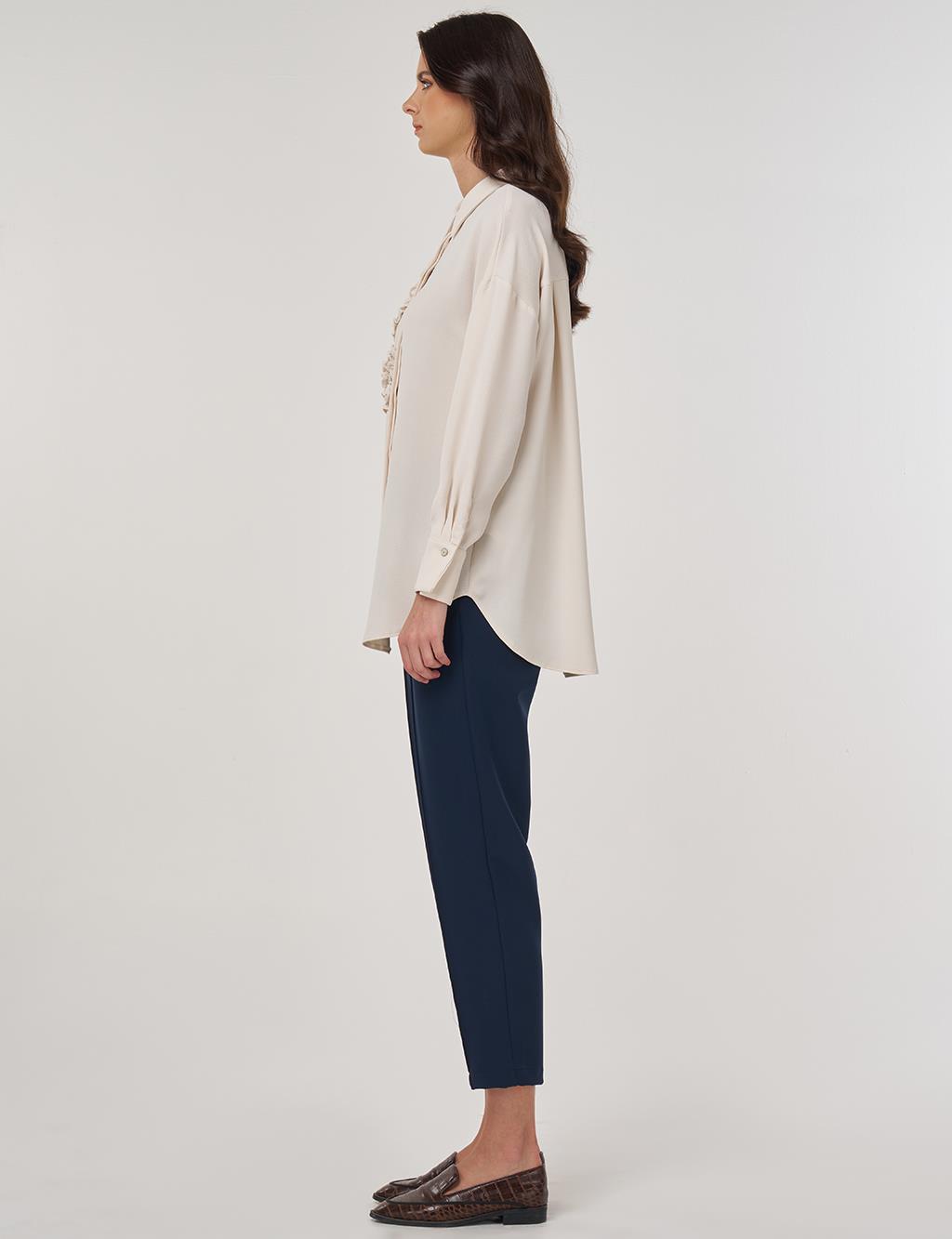 Aplikeli Düşük Omuz Tunik Krem