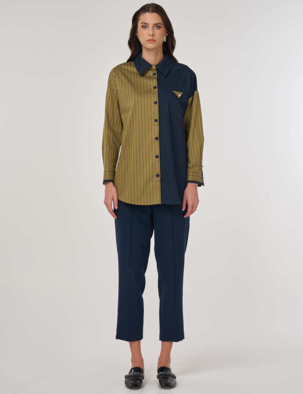 Color Blocked Cotton Tunic in Mustard