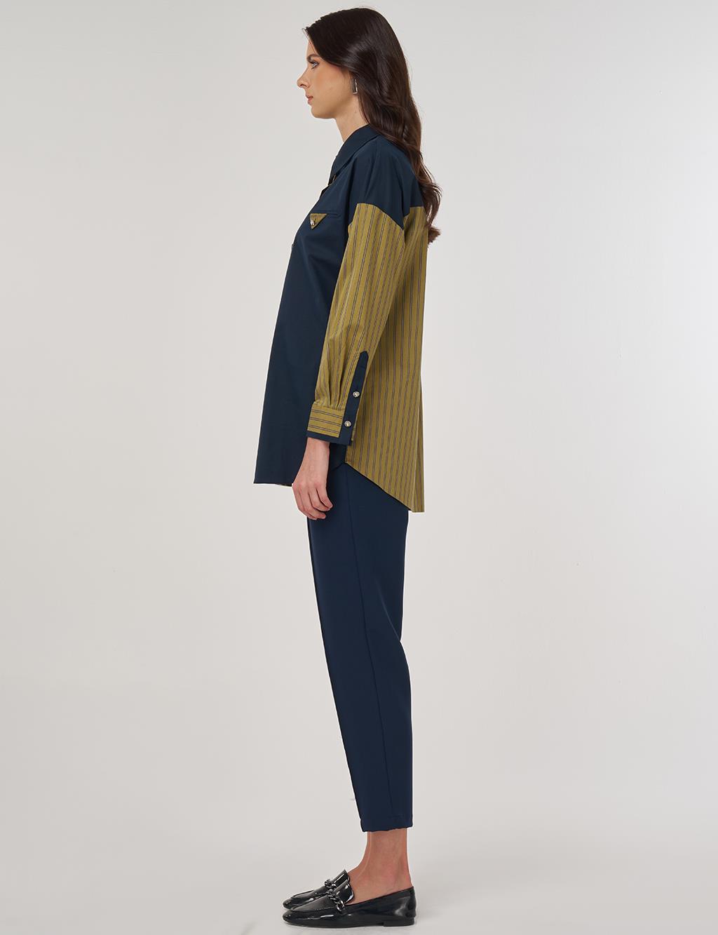 Color Blocked Cotton Tunic in Mustard