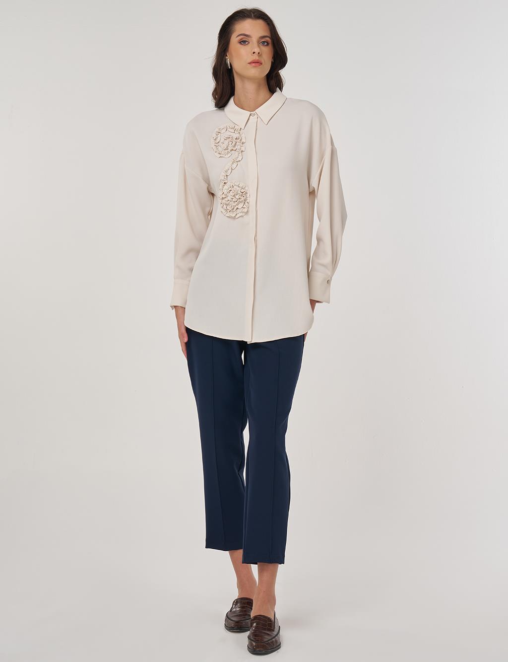 Aplikeli Düşük Omuz Tunik Krem