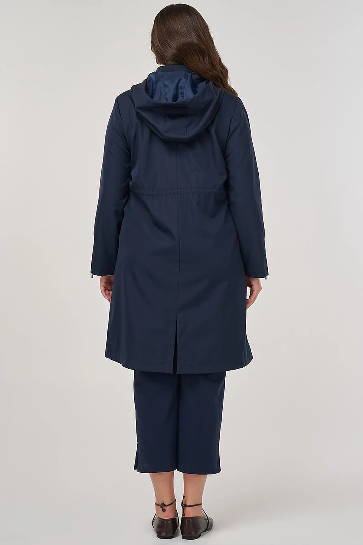 Zipper Detail Short Trench Coat in Dark Navy