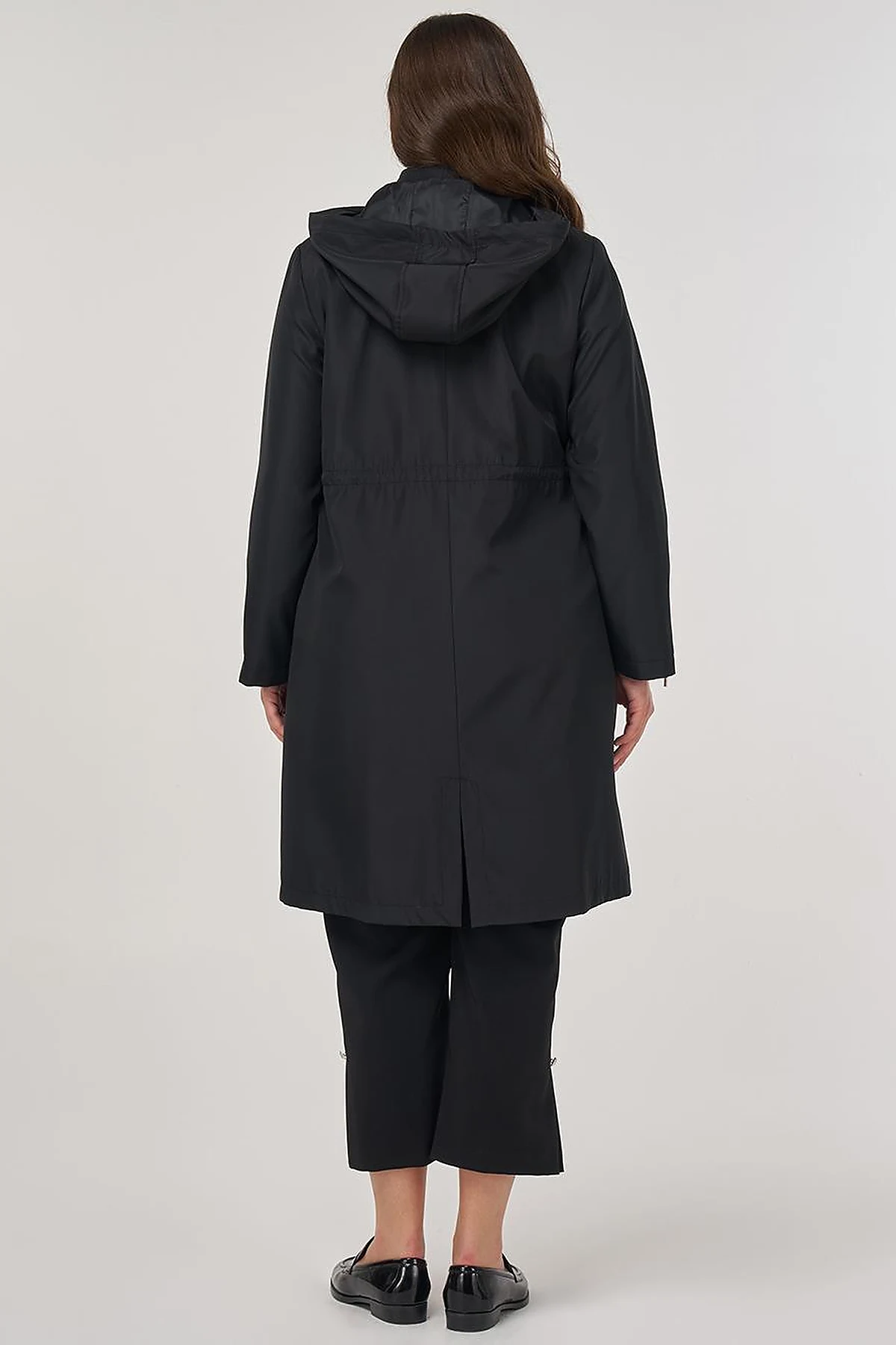 Zipper Detail Short Trench Coat in Black