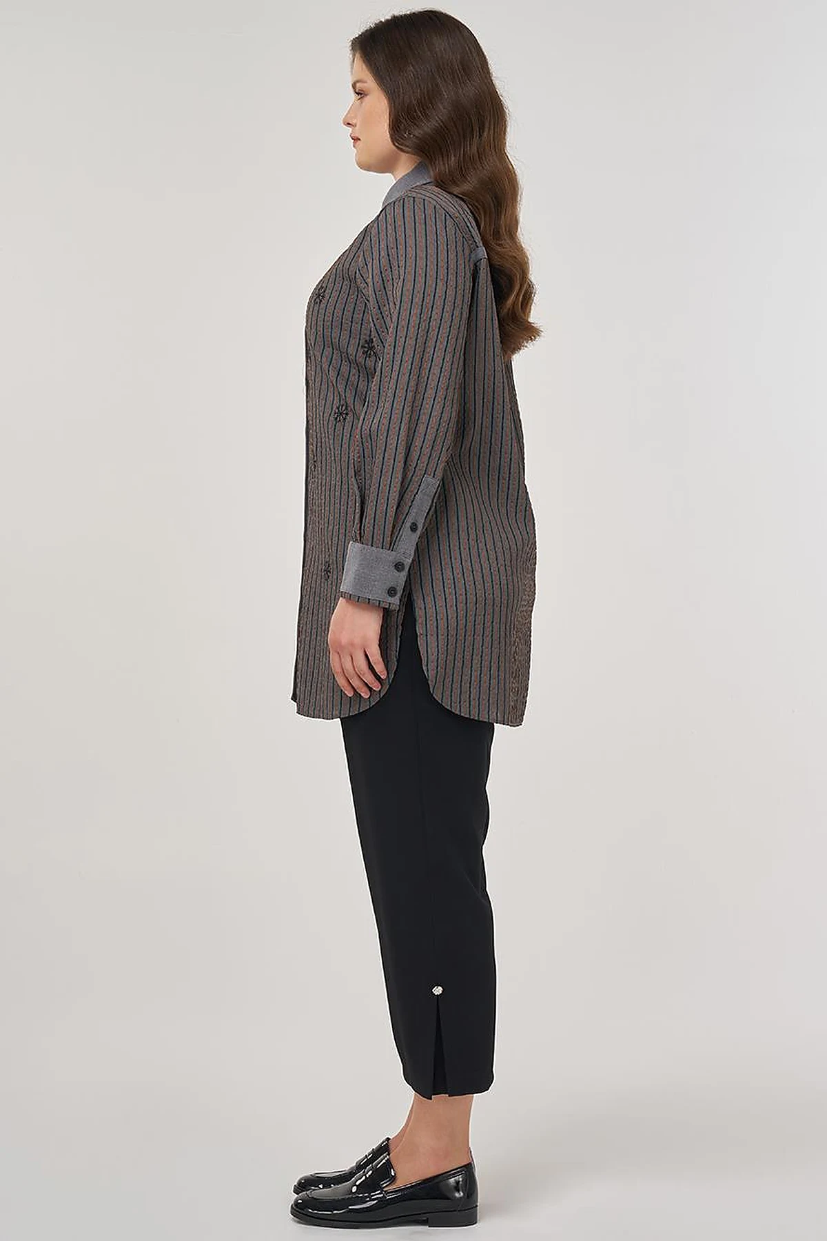 Embroidered Viscose Tunic in Brick Red