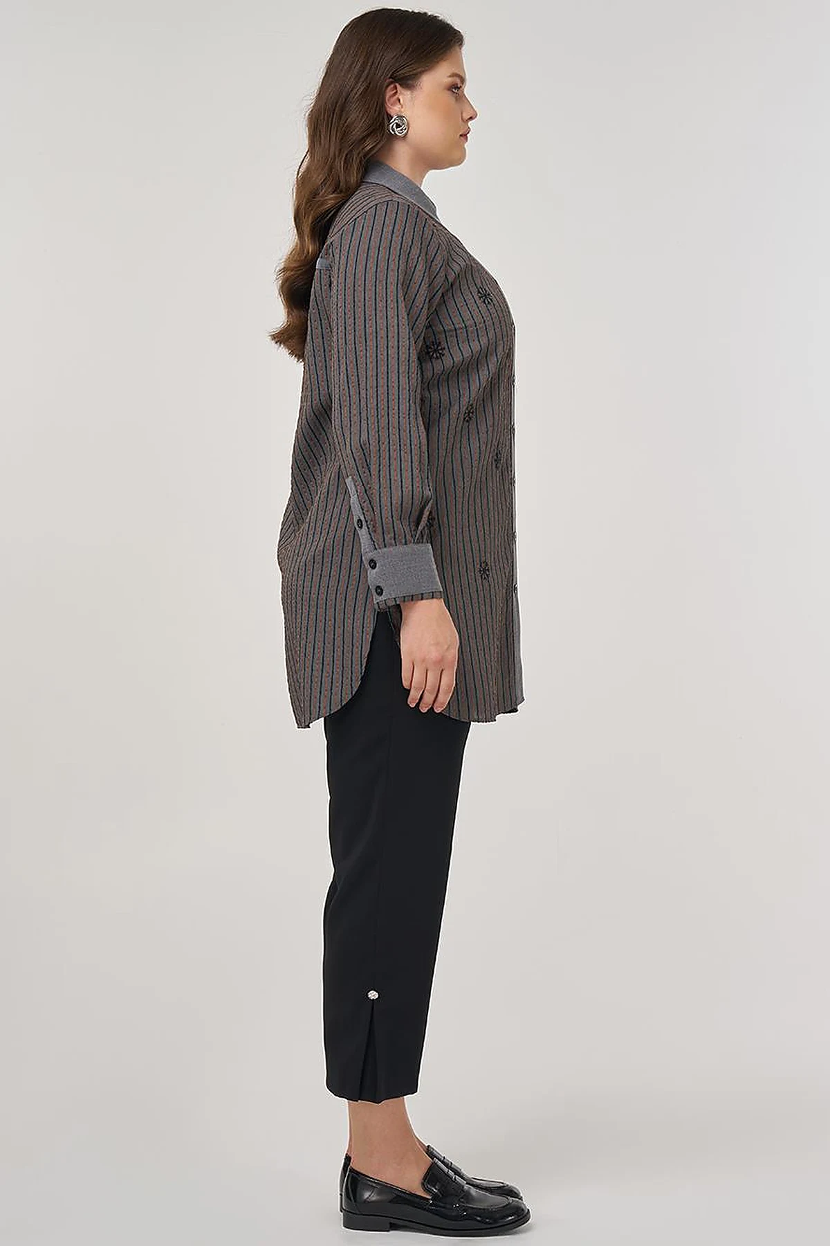 Embroidered Viscose Tunic in Brick Red