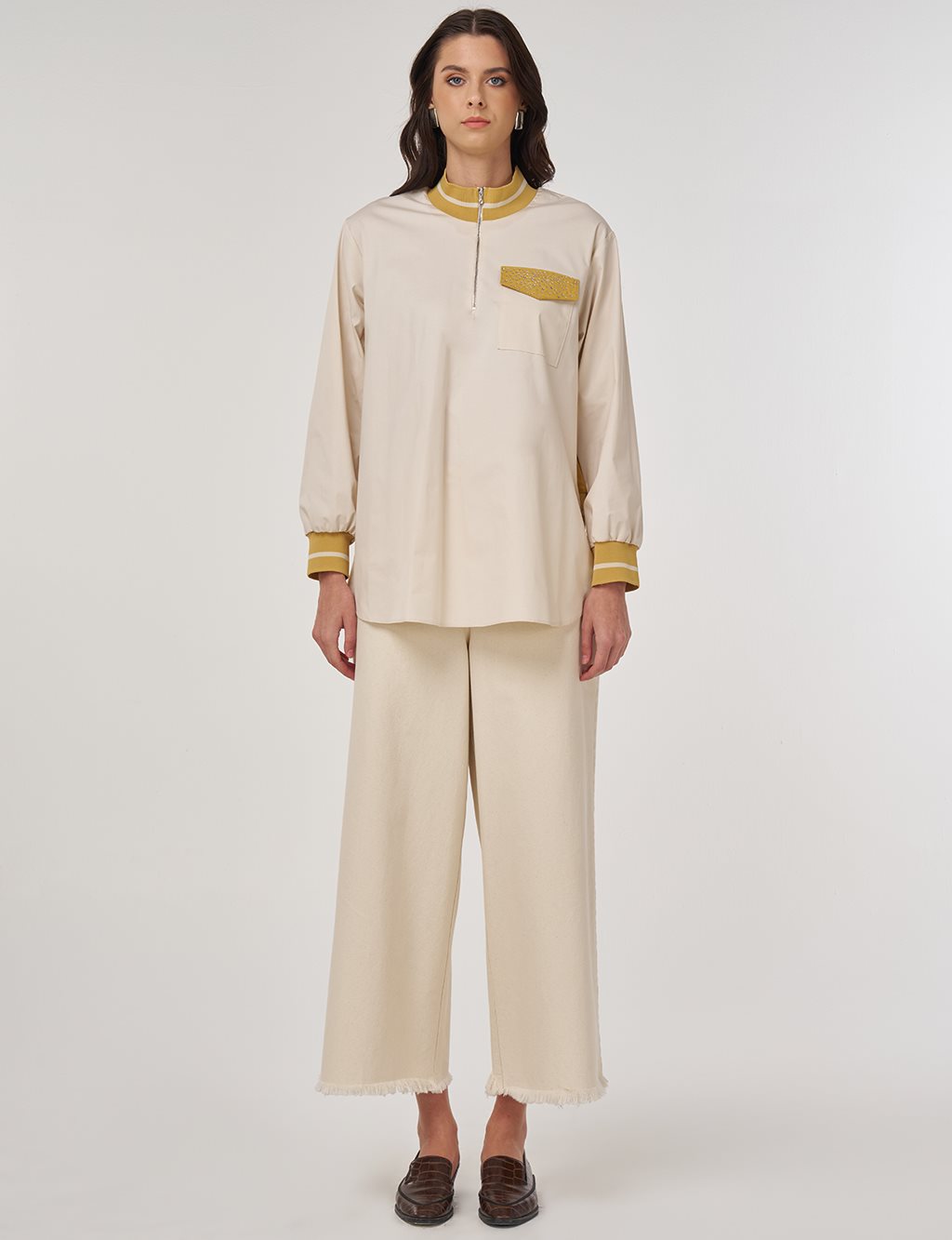 Cotton Stand Collar Blouse Cream