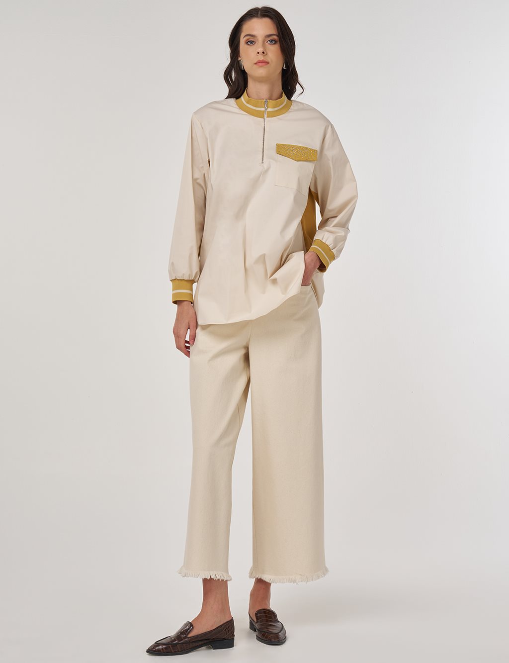 Cotton Stand Collar Blouse Cream