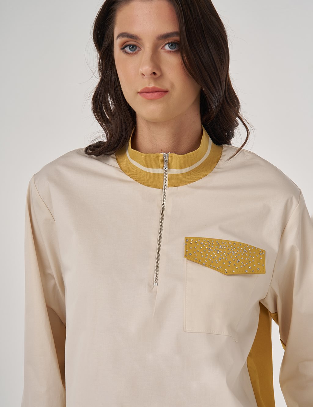 Cotton Stand Collar Blouse Cream