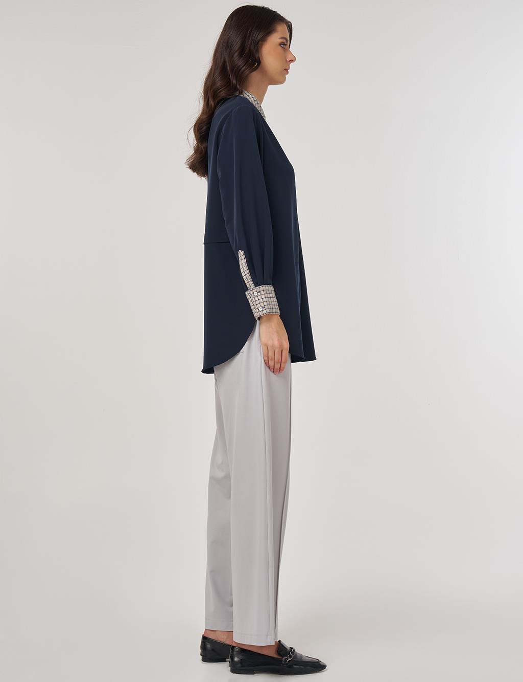 Button-Detailed Shirt Collar Tunic in Dark Navy