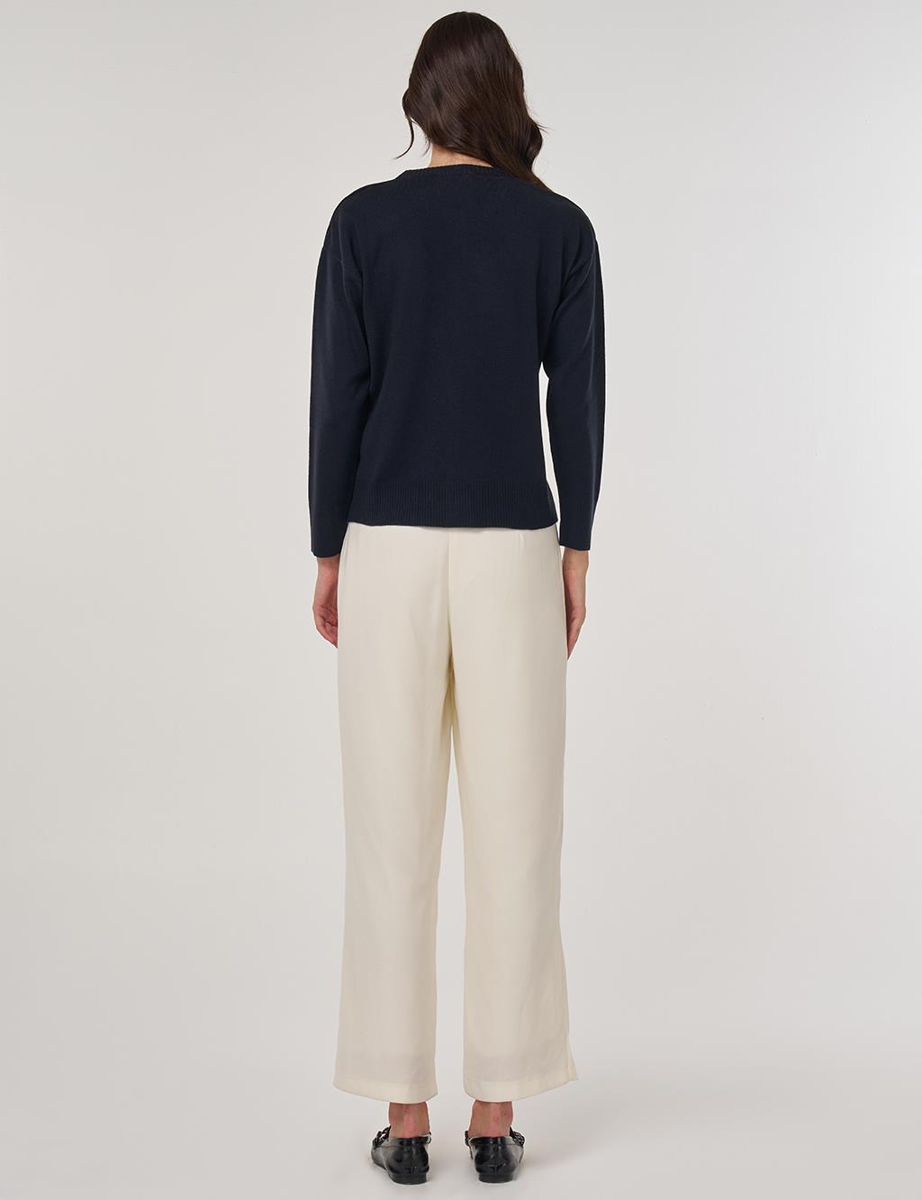 Düğme Detaylı Triko Hırka Lacivert